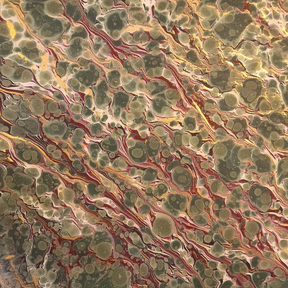 Bespoke Italian Marbled Paper -plum gold green vein