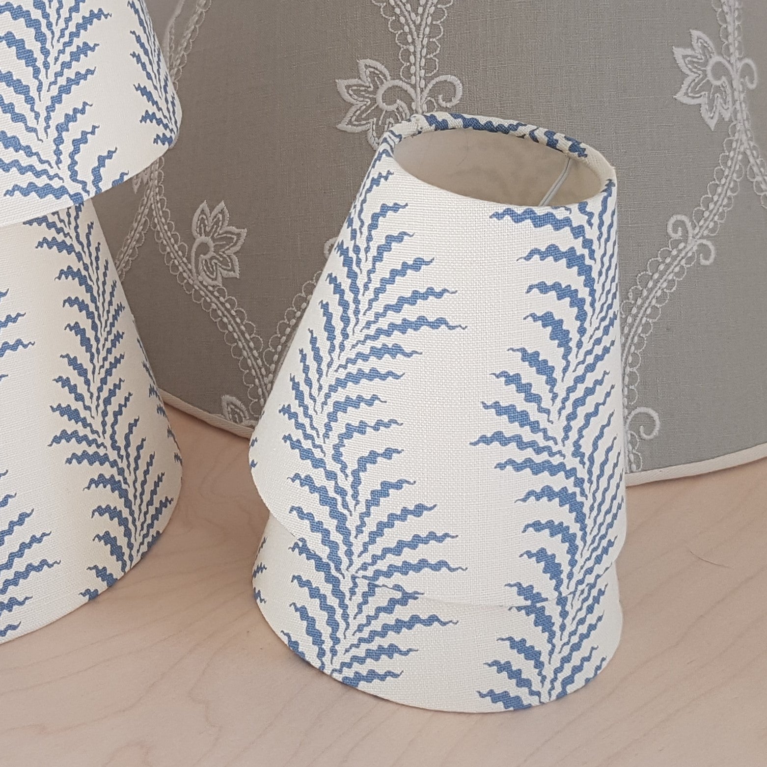 Munro and Kerr customers own material linen soane candle clip lampshade