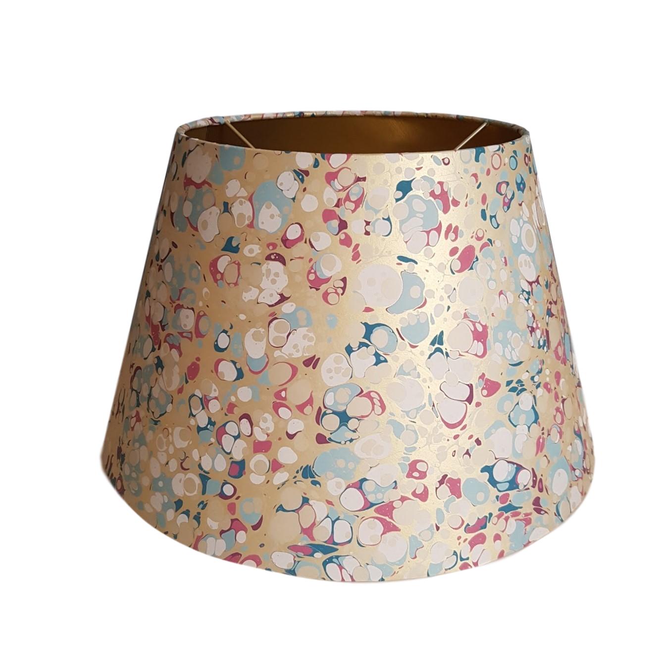 Munro and Kerr blue pink and metallic gold marbled paper for an empire lampshade