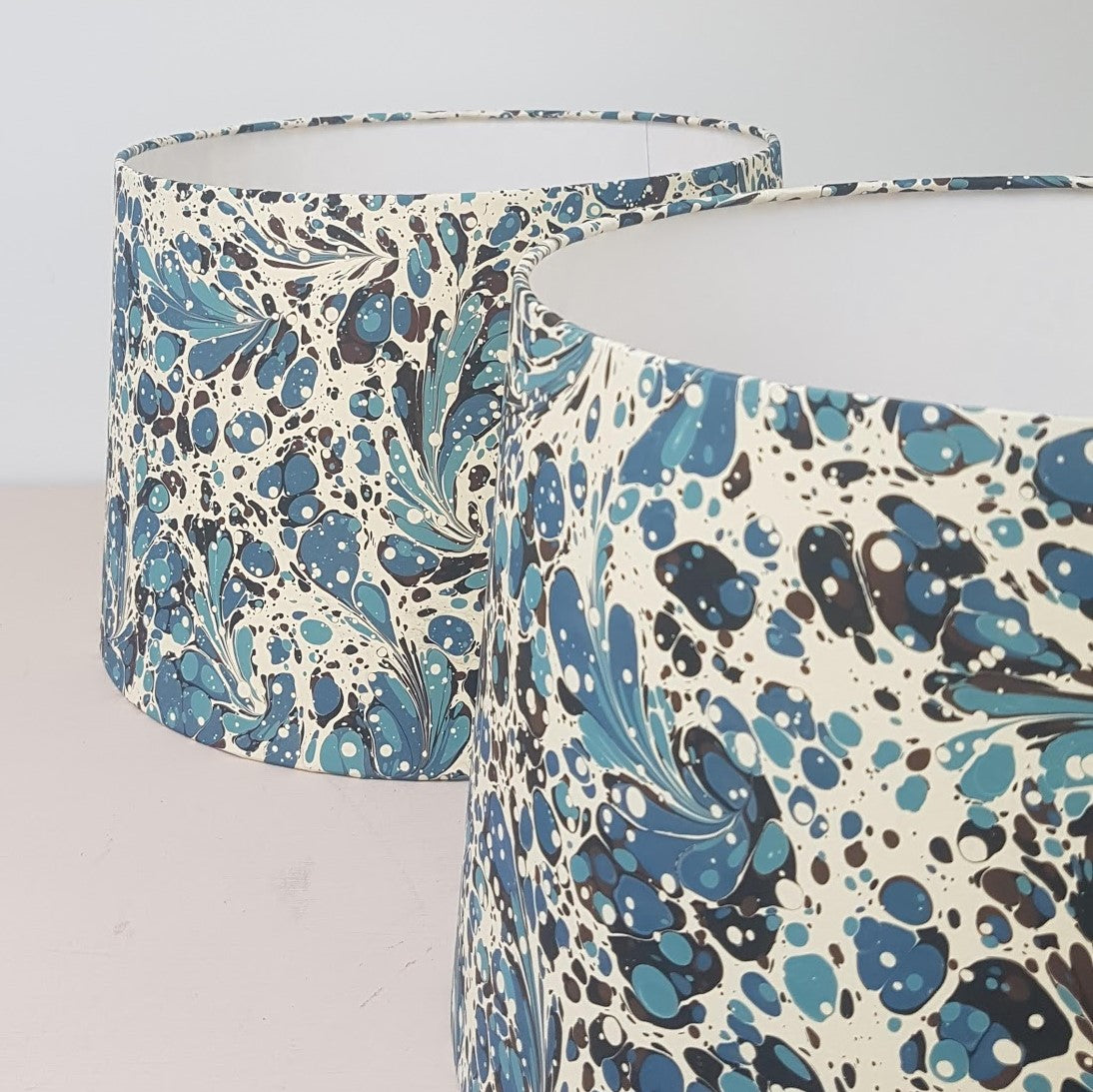 Munro and Kerr Blue modern marbled paper tapered drum lampshade