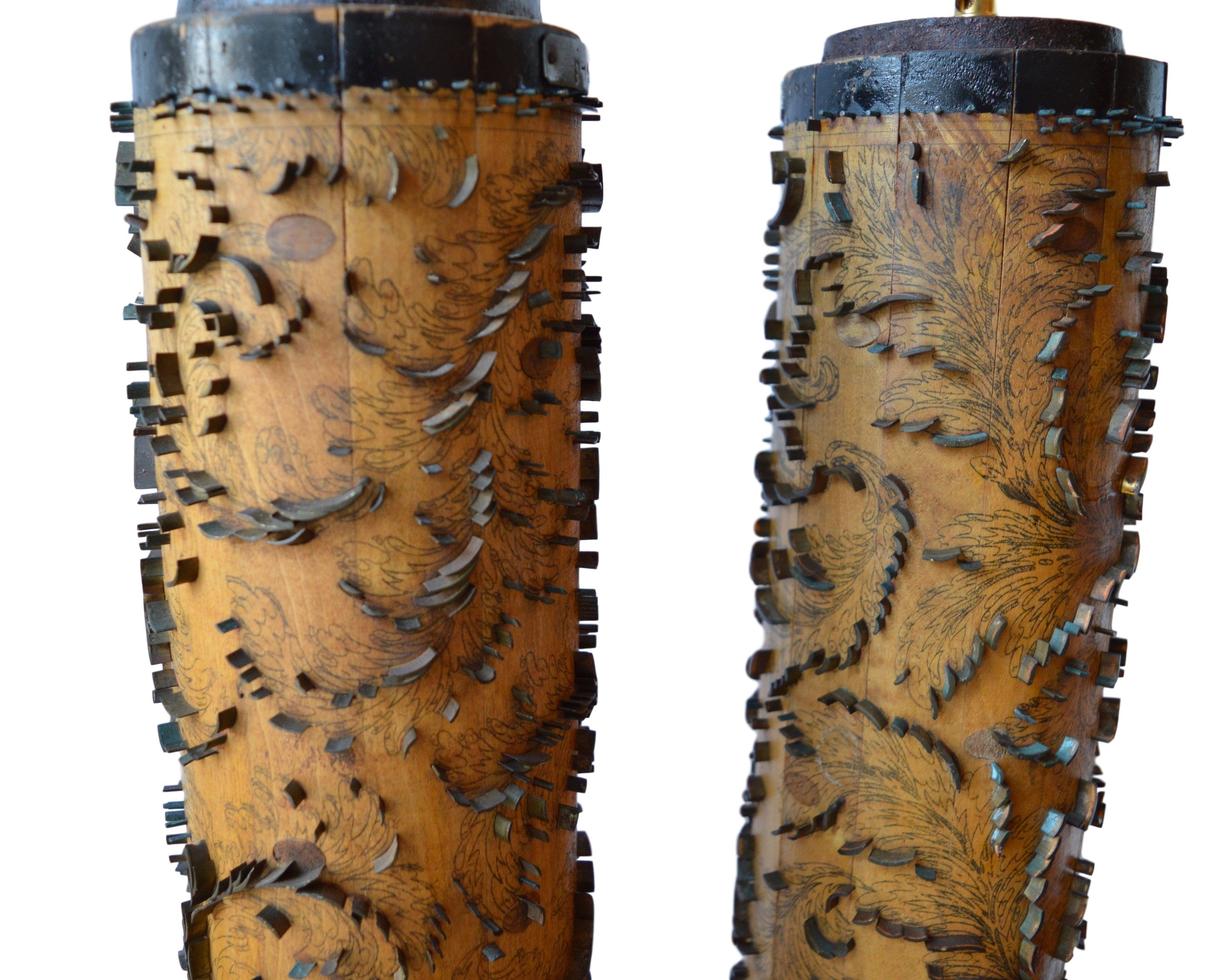 Munro and Kerr Pair of Lamp bases antique wallpaper rollers from Belgium