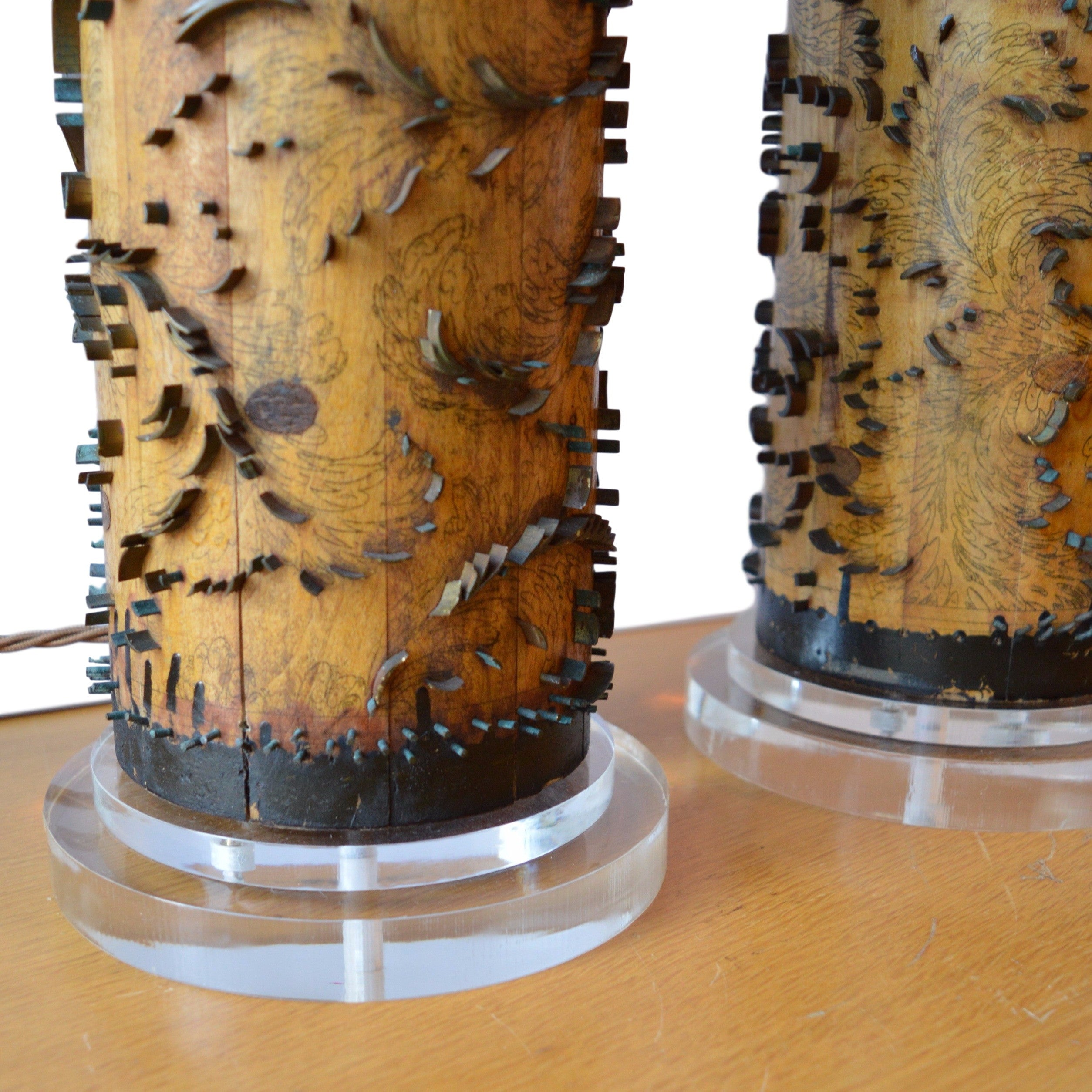 Munro and Kerr Pair of Lamp bases antique wallpaper rollers from Belgium