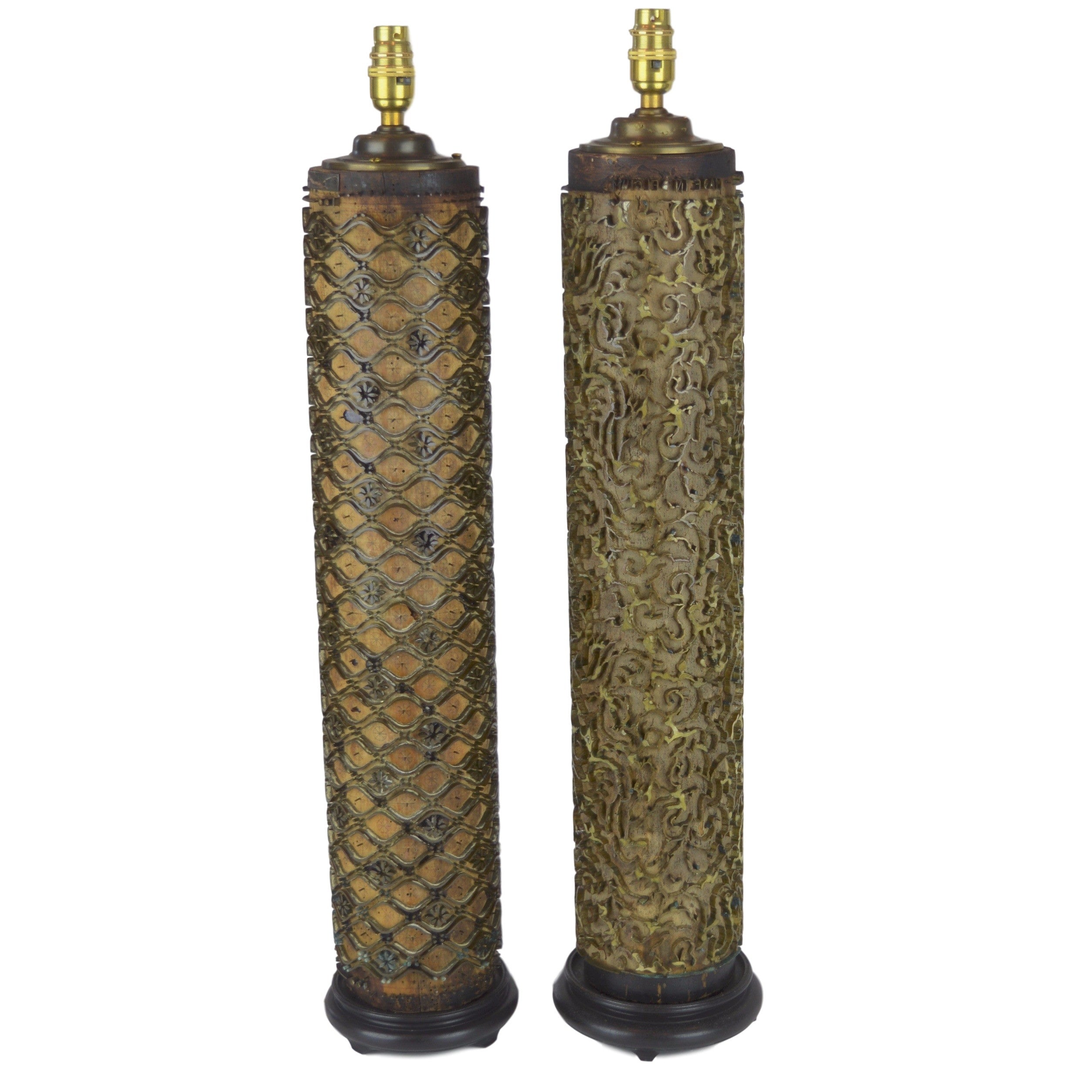 Munro and Kerr Pair of Lamp bases antique wallpaper rollers from Belgium