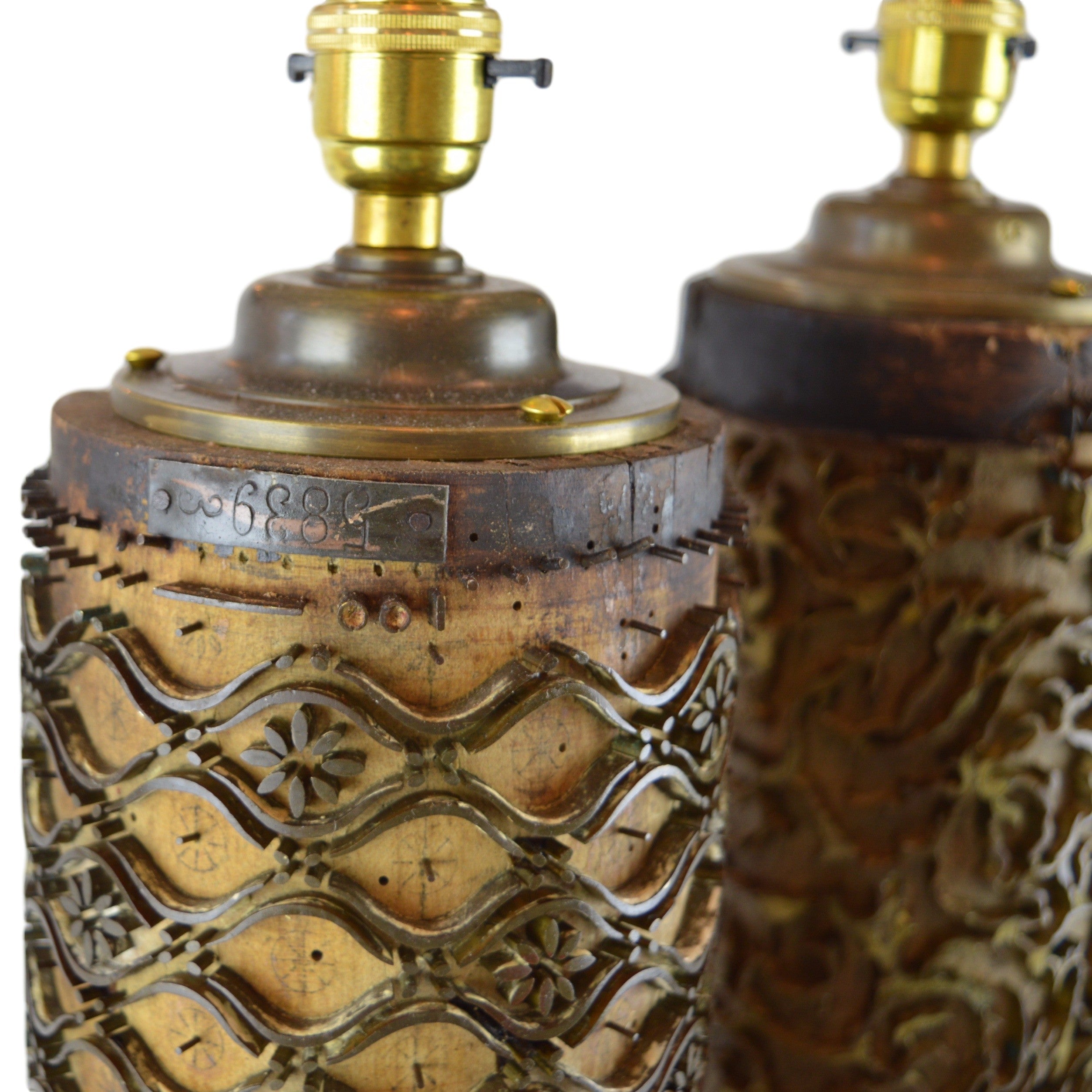 Munro and Kerr Pair of Lamp bases antique wallpaper rollers from Belgium