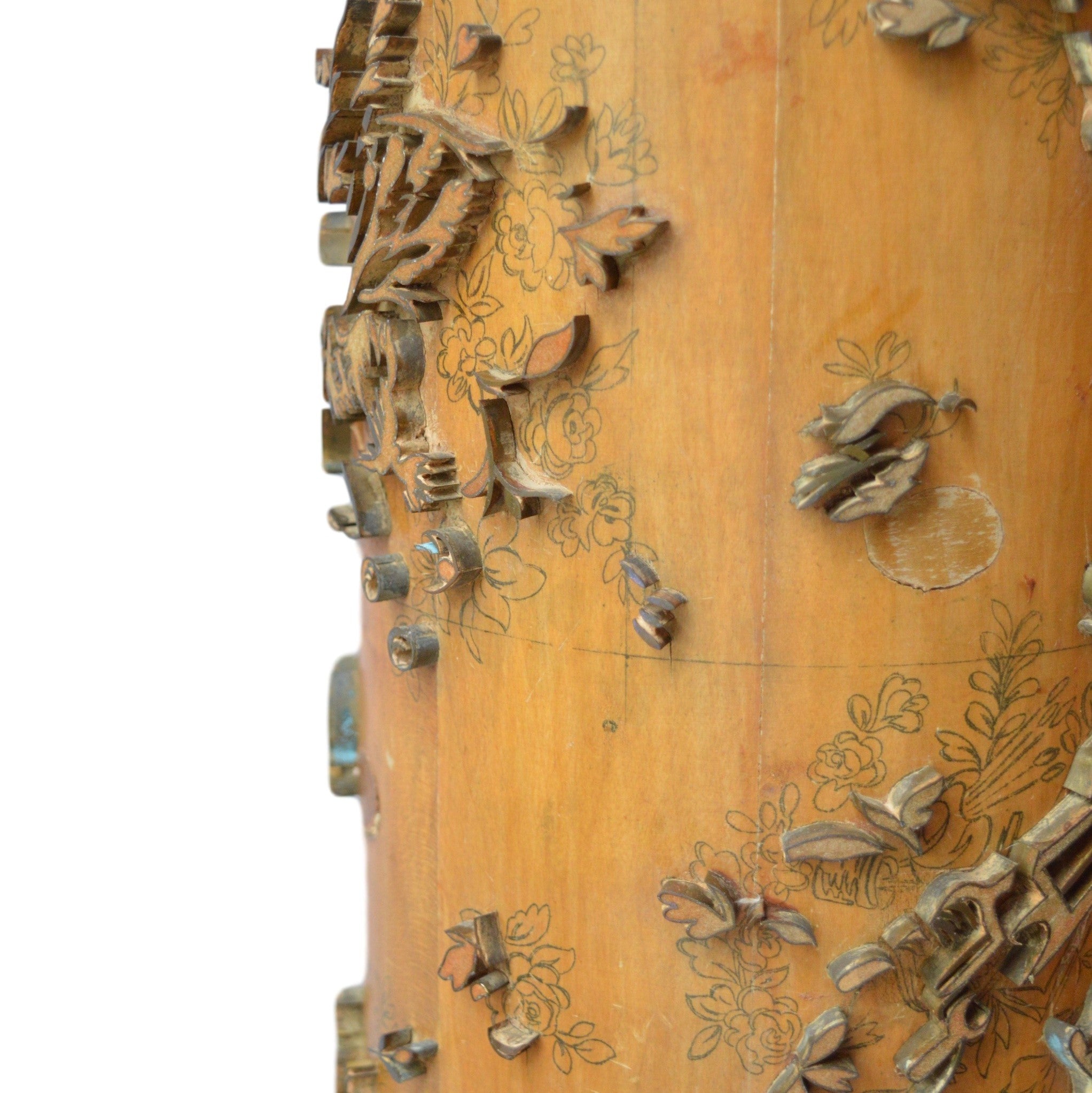 Munro and Kerr lamp base antique floral wallpaper roller from Belgium