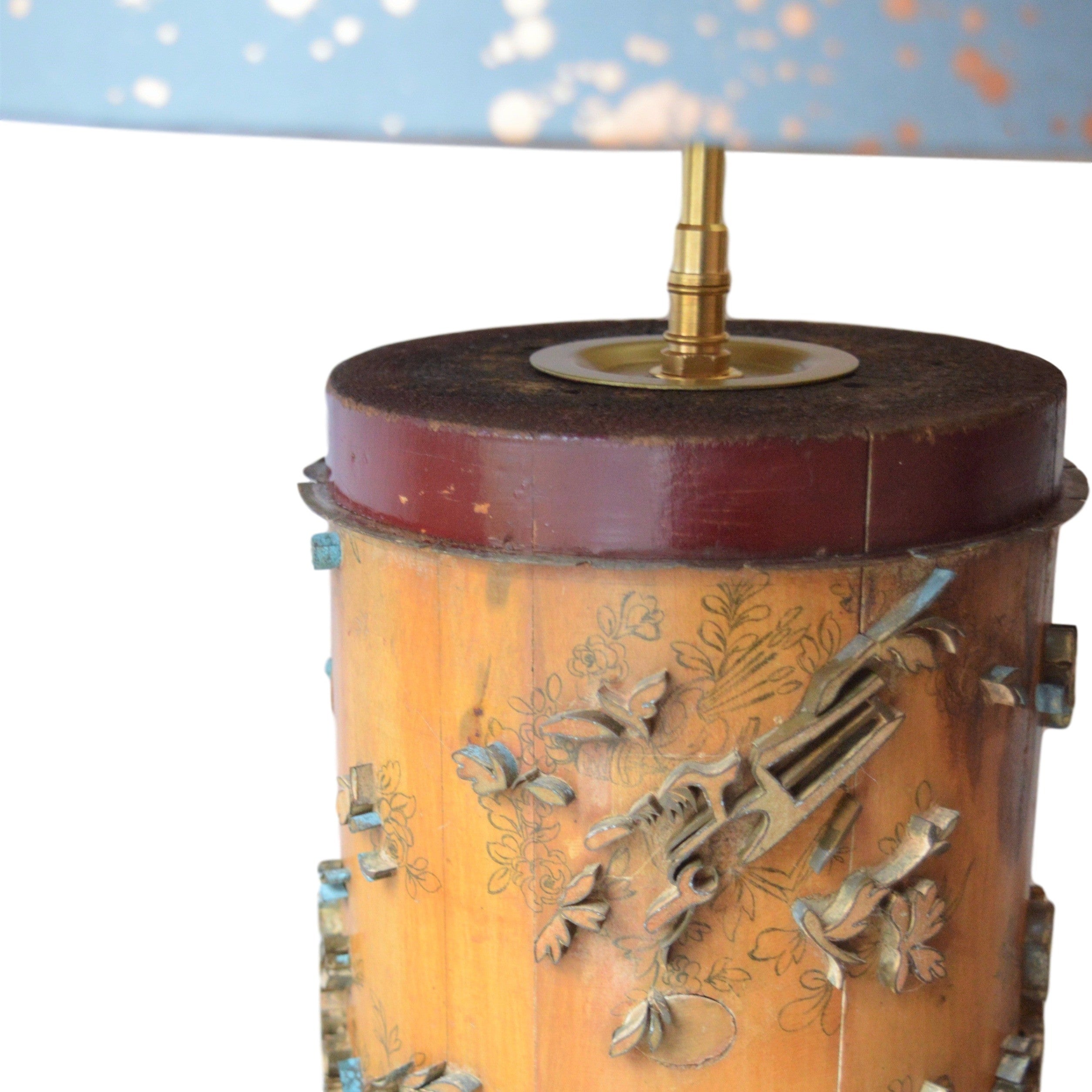 Munro and Kerr lamp base antique floral wallpaper roller from Belgium