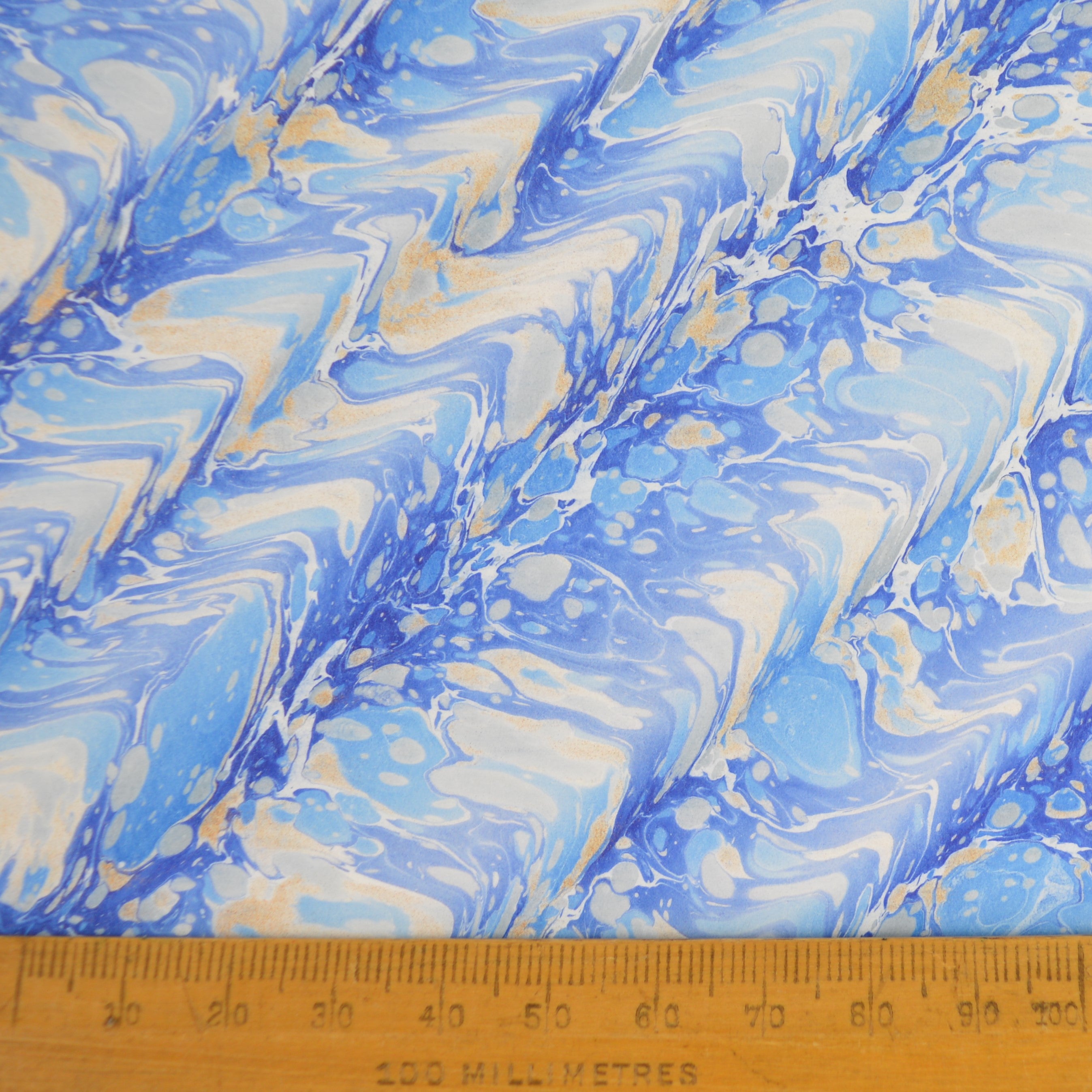 Munro and Kerr blue gold ripple marbled paper tapered drum lampshade