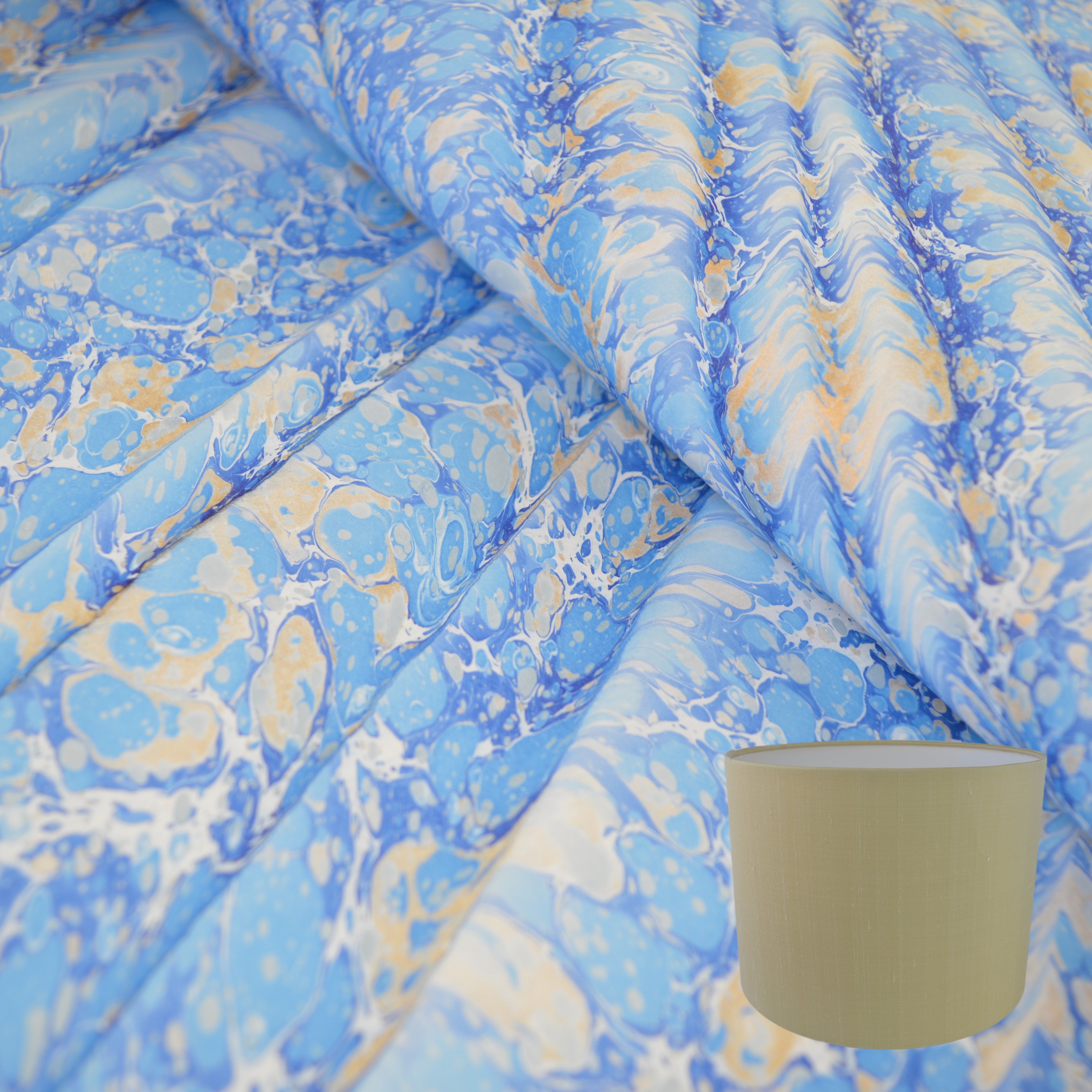 Munro and Kerr blue gold ripple marbled paper drum lampshade