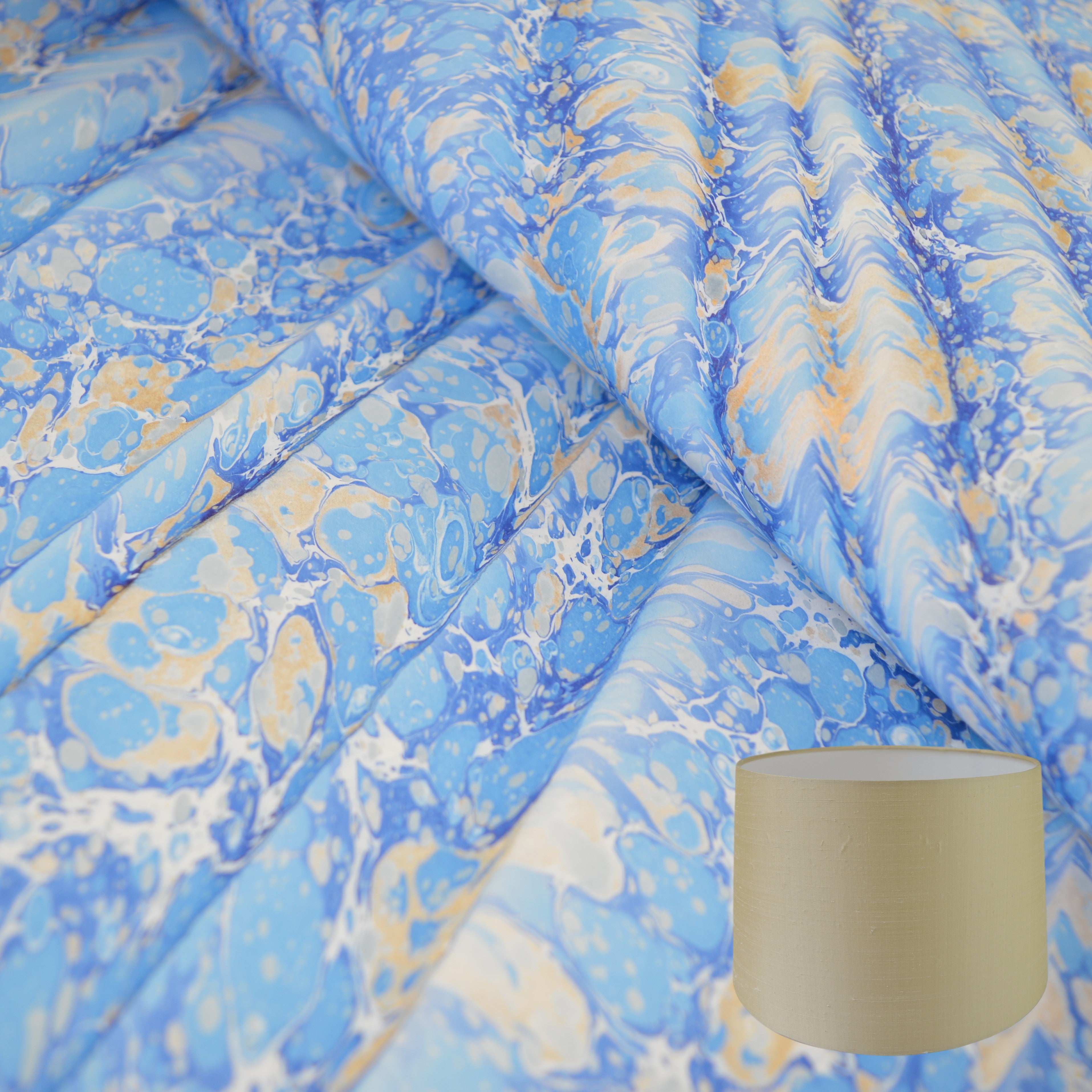 Munro and Kerr blue gold ripple marbled paper tapered drum lampshade