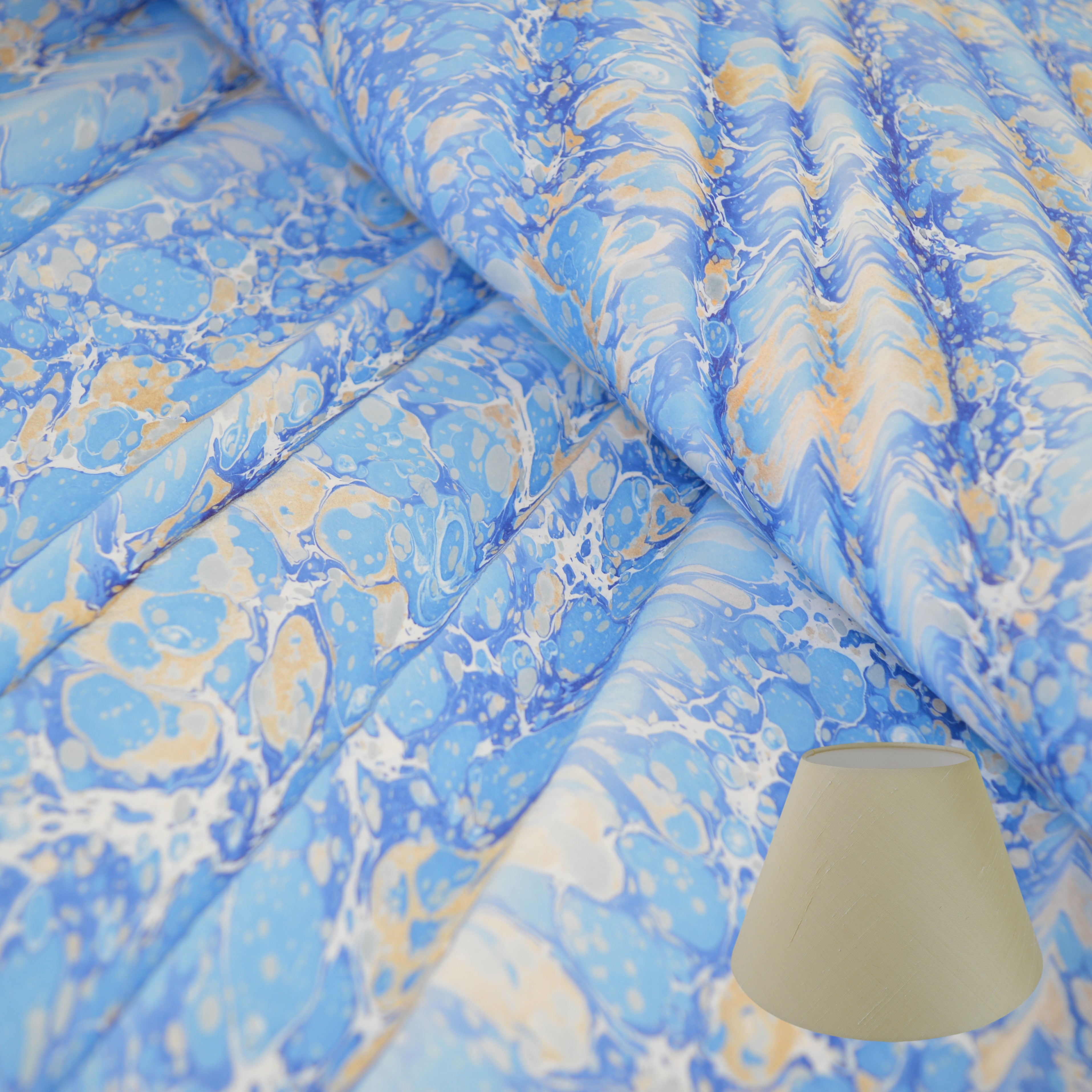 Munro and Kerr blue gold ripple marbled paper tapered empire lampshade