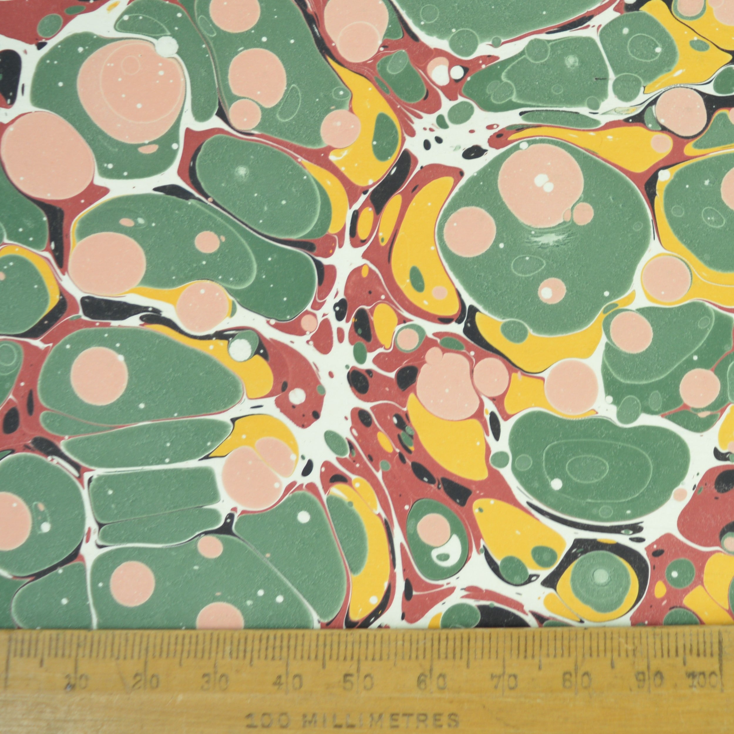 Munro and Kerr traditional antique spot green red yellow paper marbled lampshade coolie