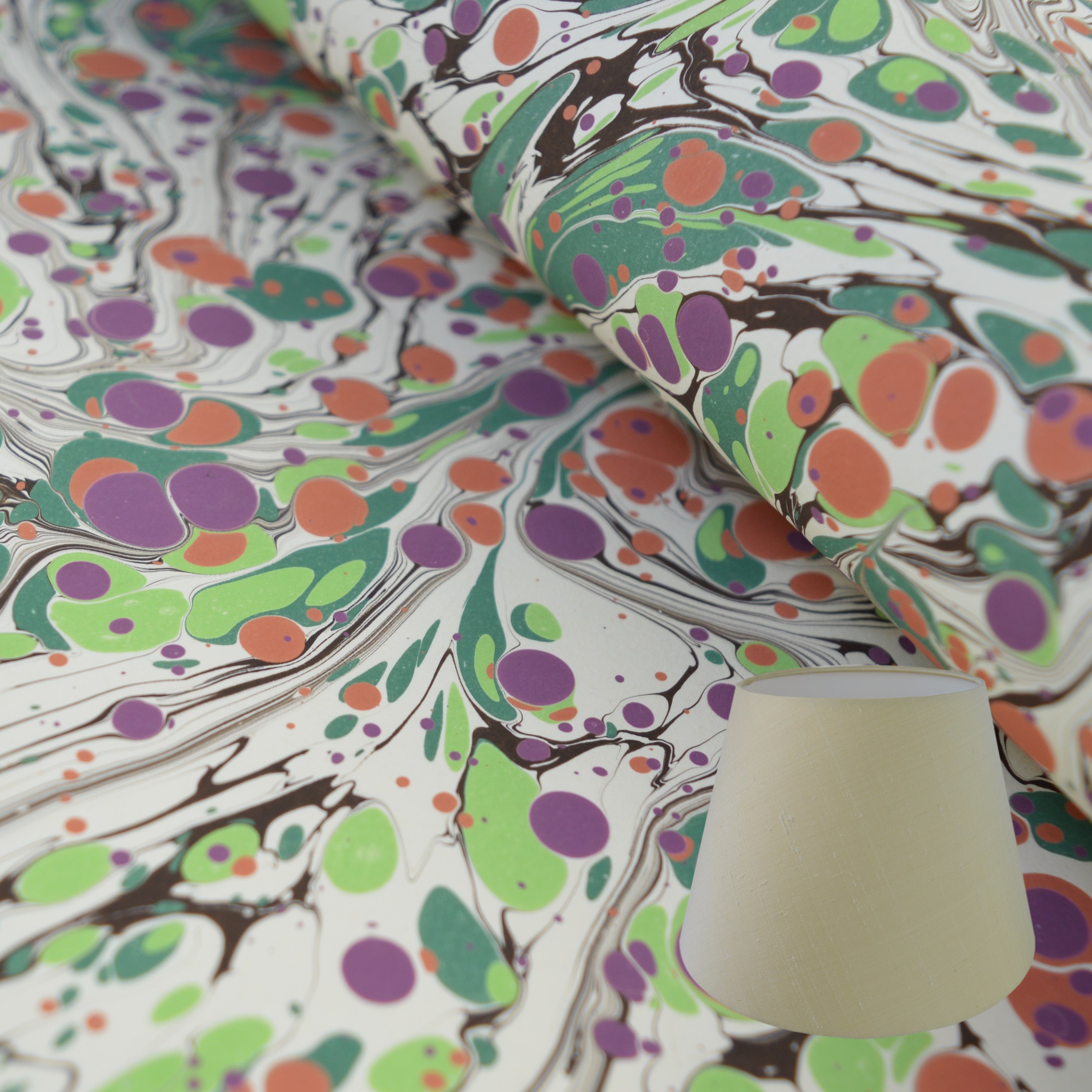 Munro and Kerr modern marbled lampshade drum green cream orange