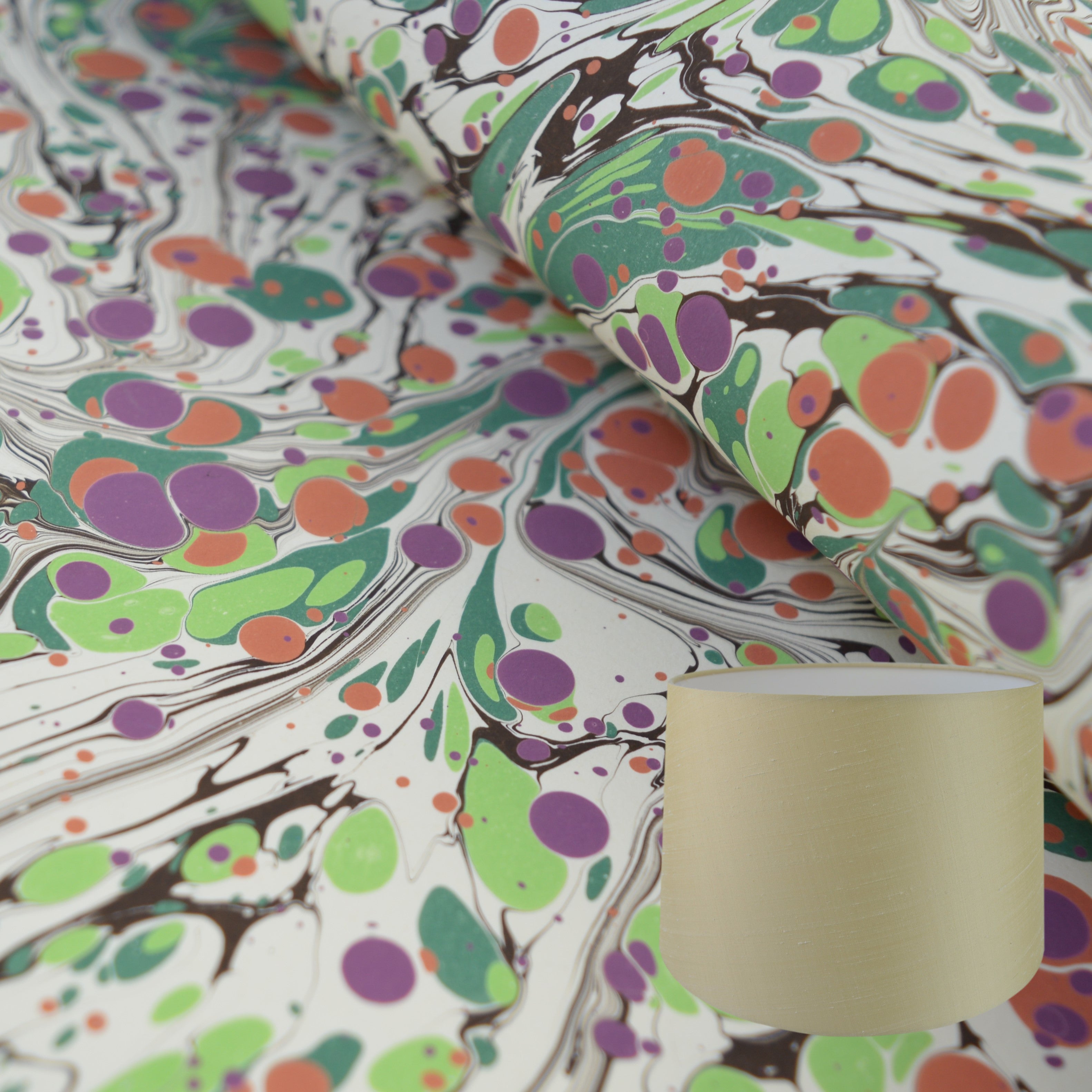Munro and Kerr modern marbled lampshade drum green cream orange