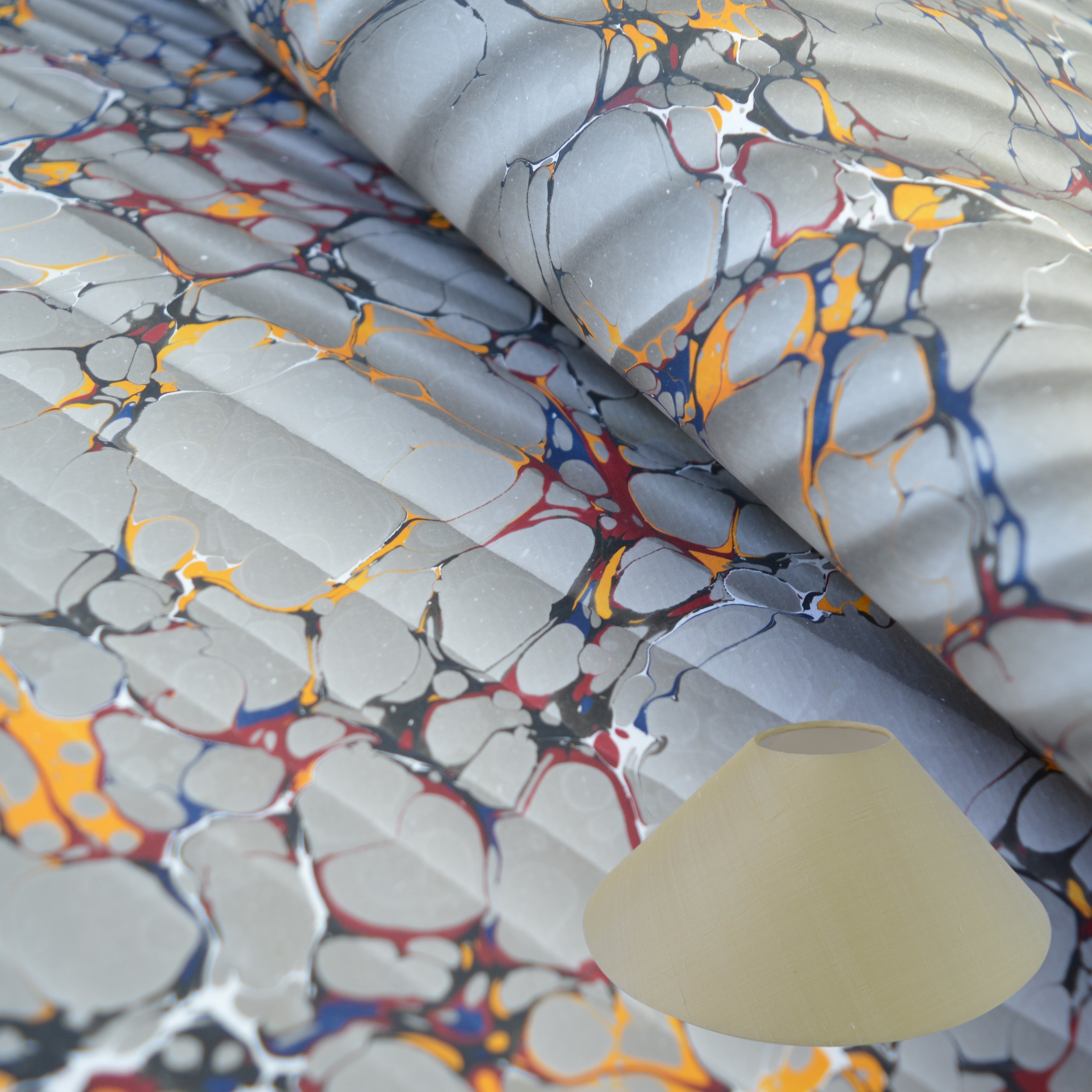 Munro and Kerr traditional grey ripple marbled paper lampshade coolie