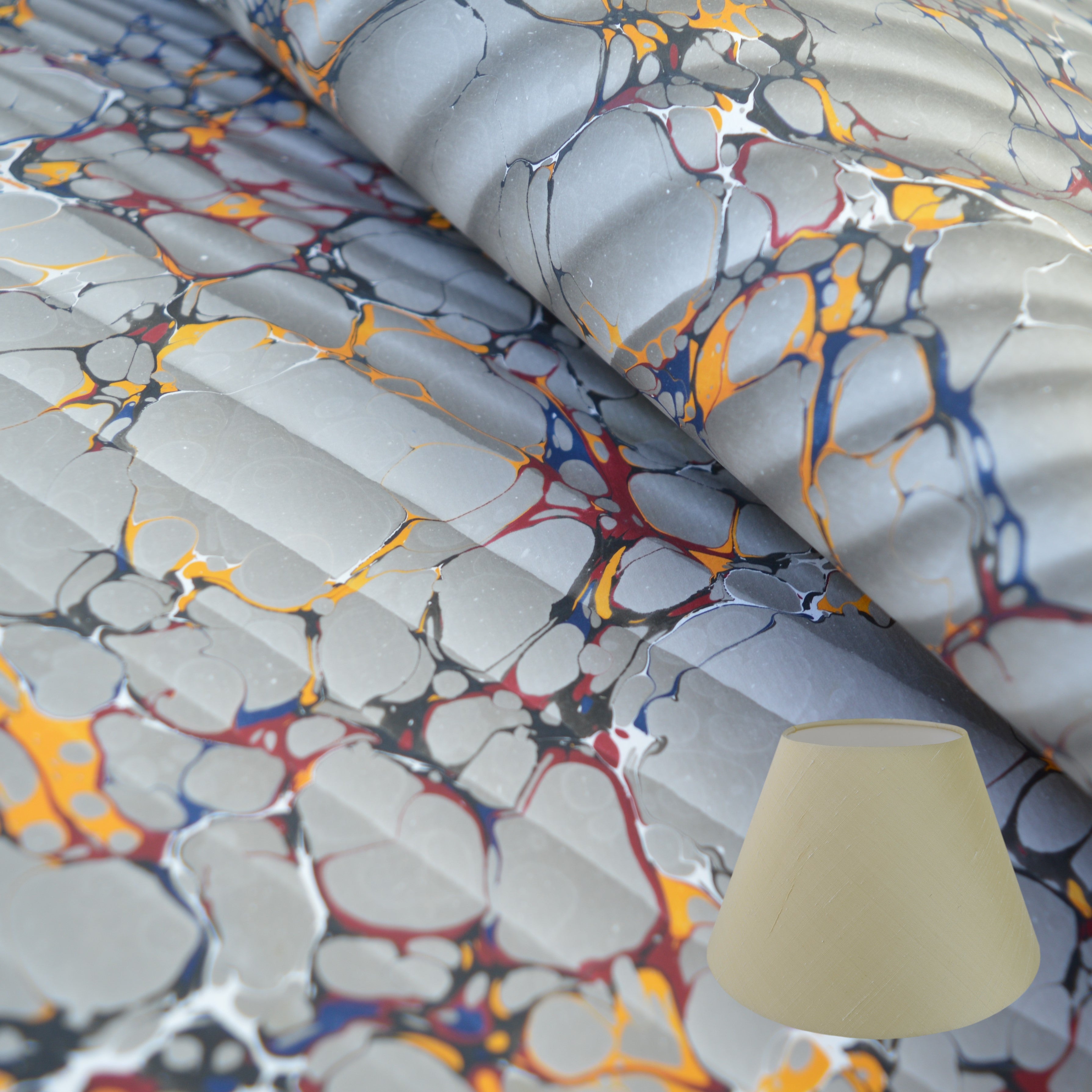 Munro and Kerr traditional grey ripple marbled paper lampshade tapered empire