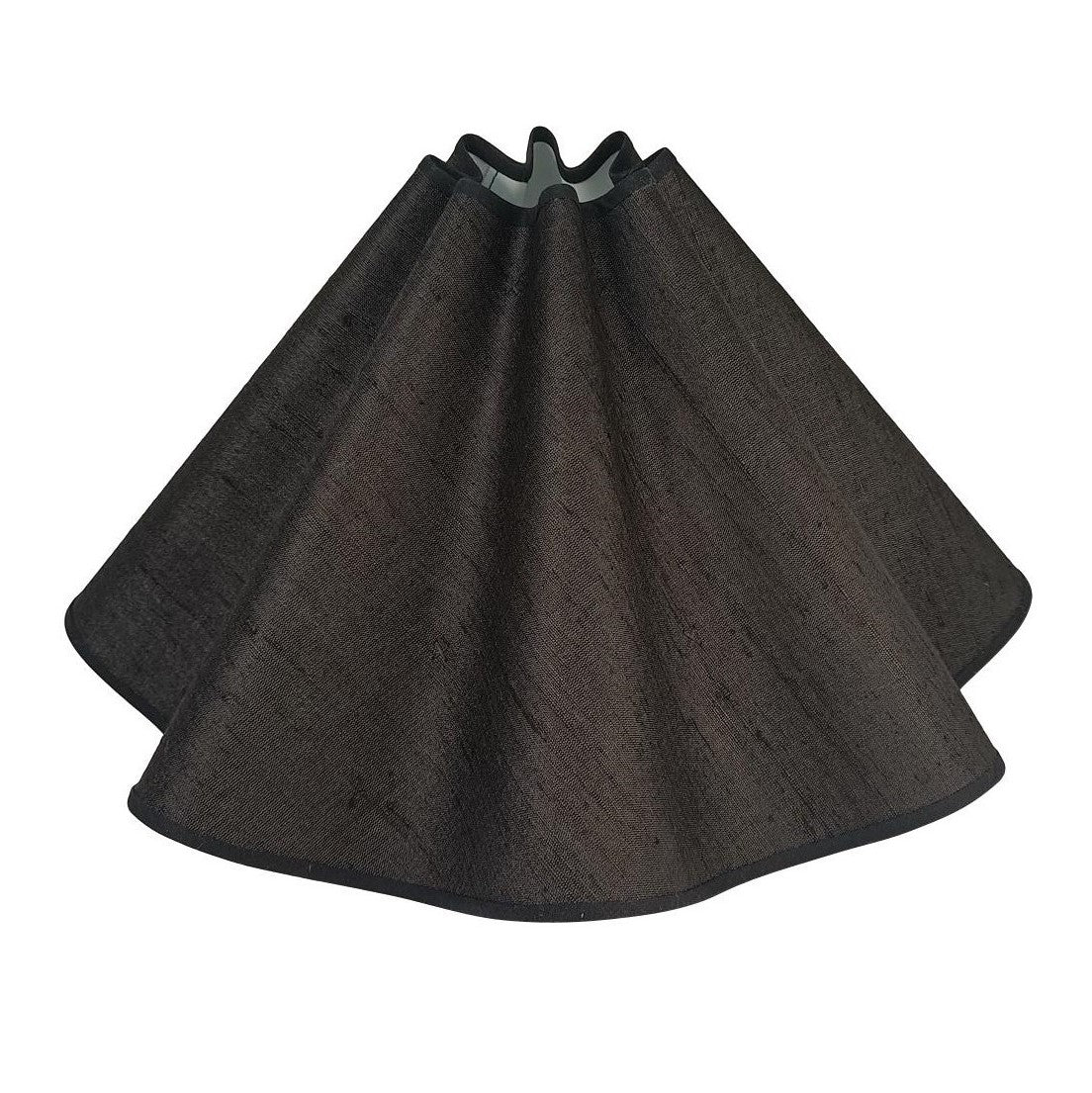 Munro and Kerr collaboration with a Considered Space black silk wavy scallop lampshade with black trim