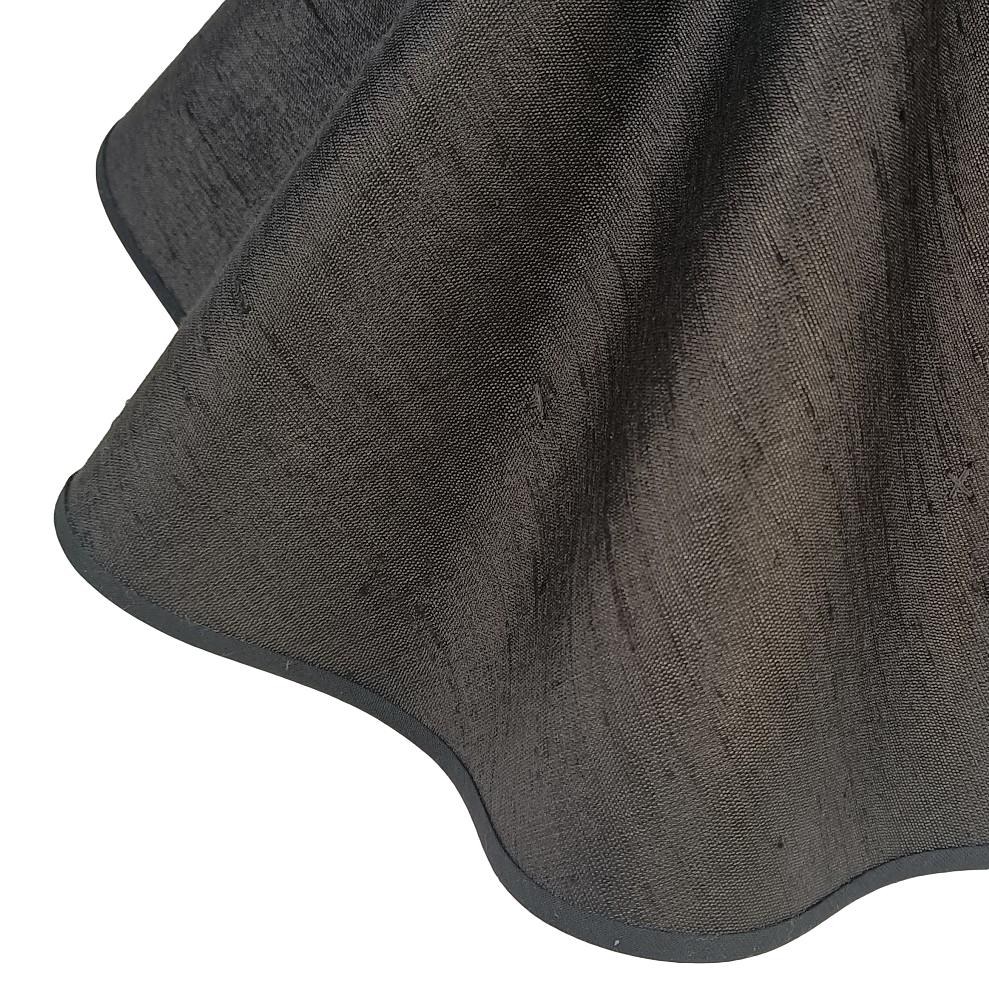 Munro and Kerr collaboration with a Considered Space black silk wavy scallop lampshade with black trim