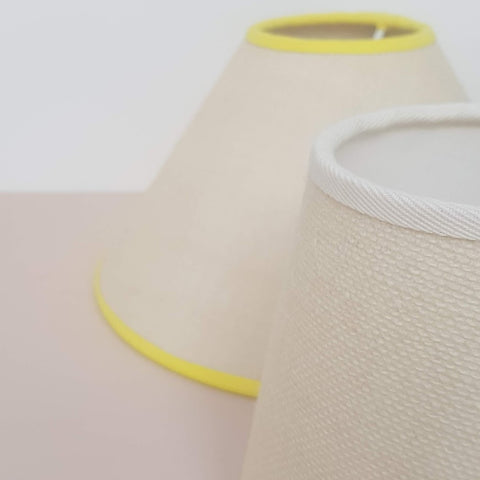 Munro and Kerr cream hessian lampshade with colour trim binding