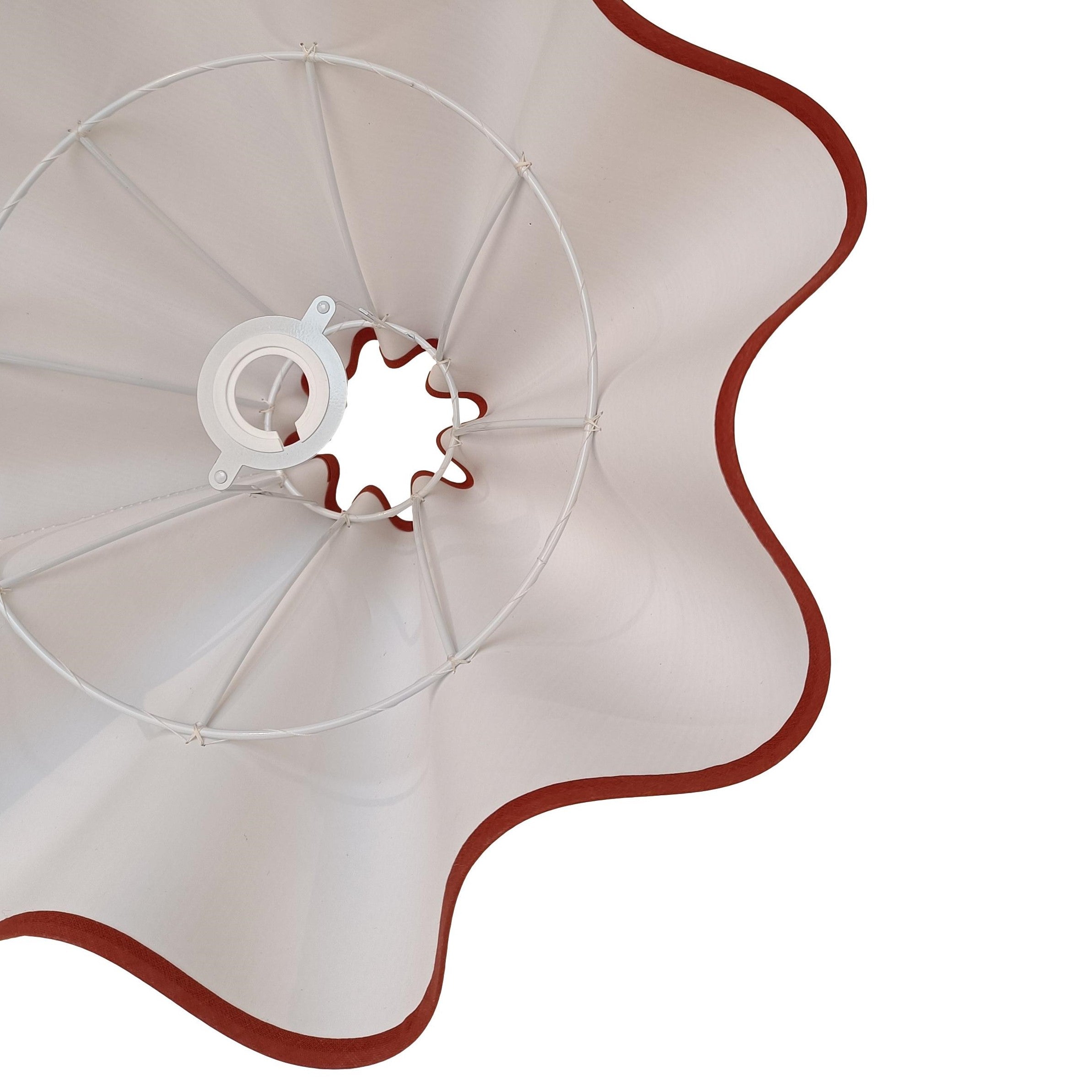 Munro and Kerr collaboration with a Considered Space woven paper rafia wavy scallop lampshade with terracotta trim