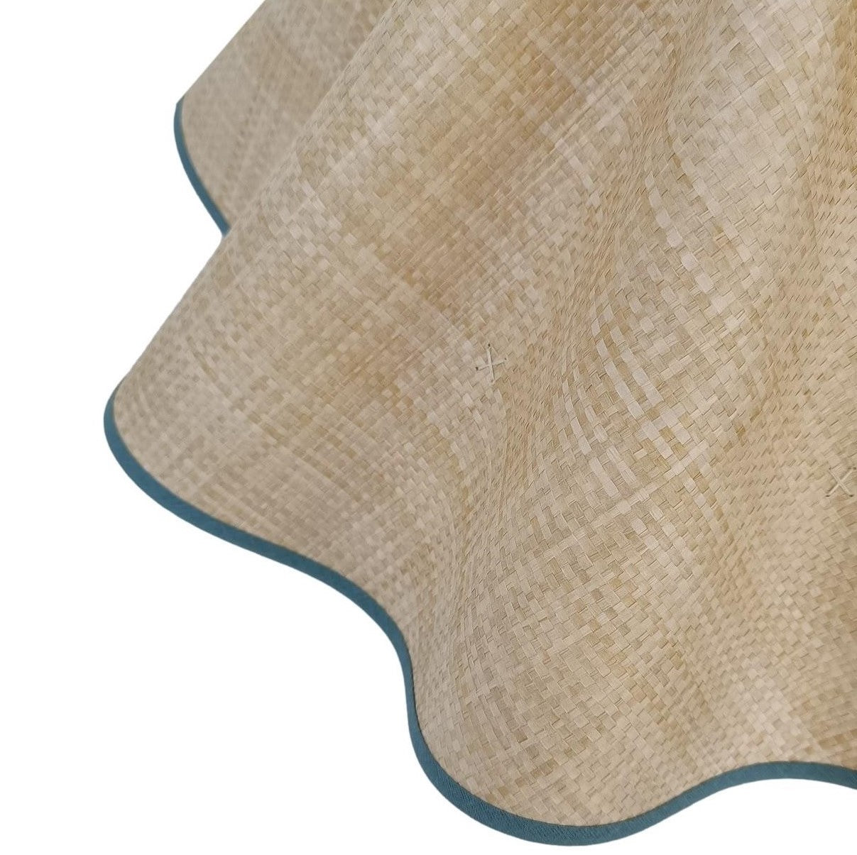 a considered space x munro and kerr wavy lampshade collaboration woven paper with steel blue trim