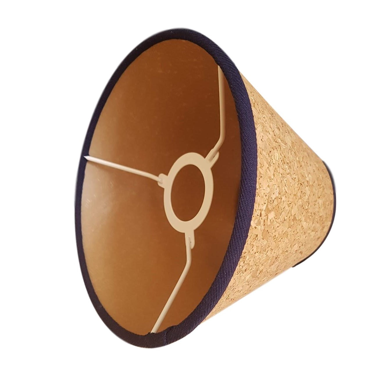 Munro and Kerr handmade cork tapered empire lampshade with white natural navy black red trim