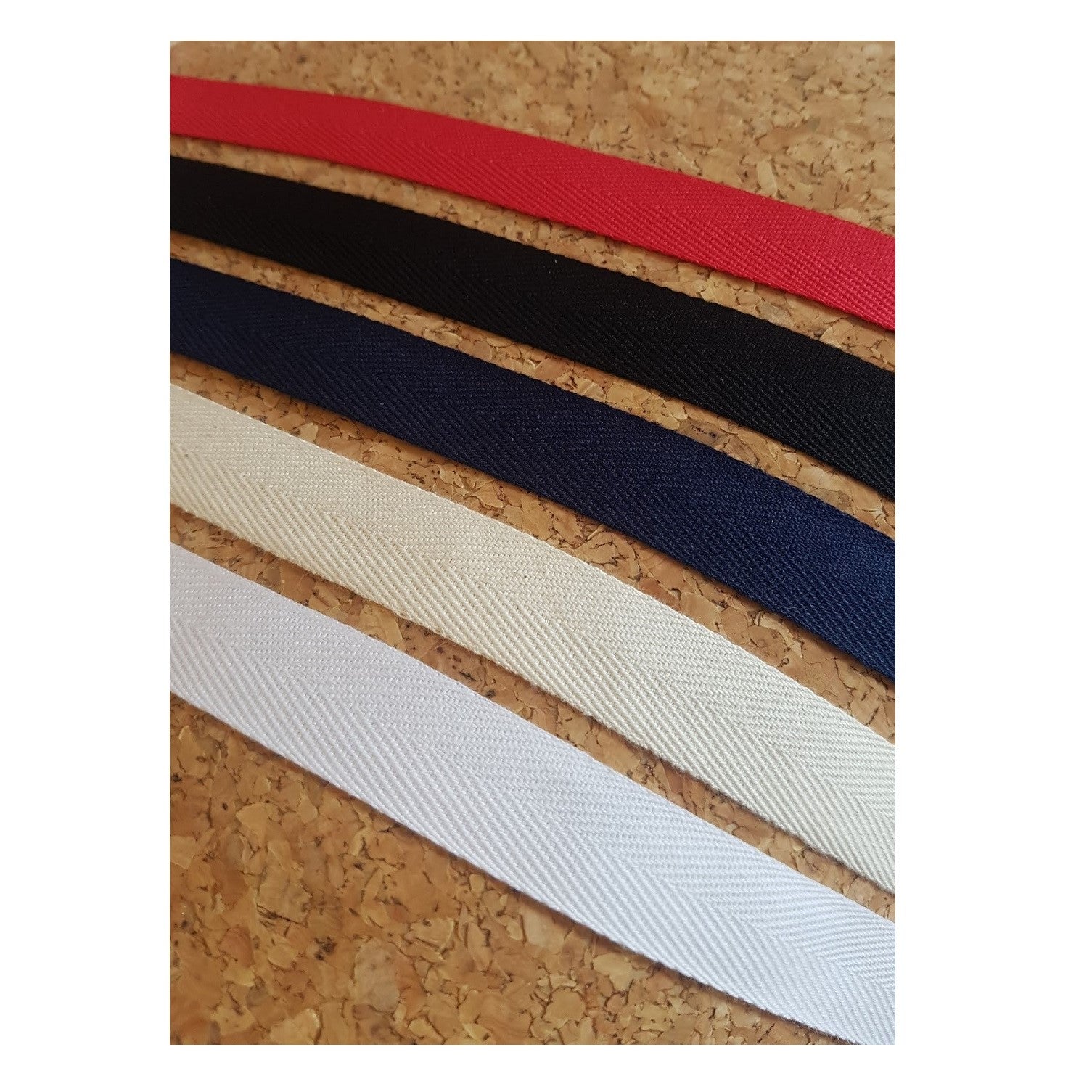 Munro and Kerr handmade cork lampshade with white natural navy black red trim