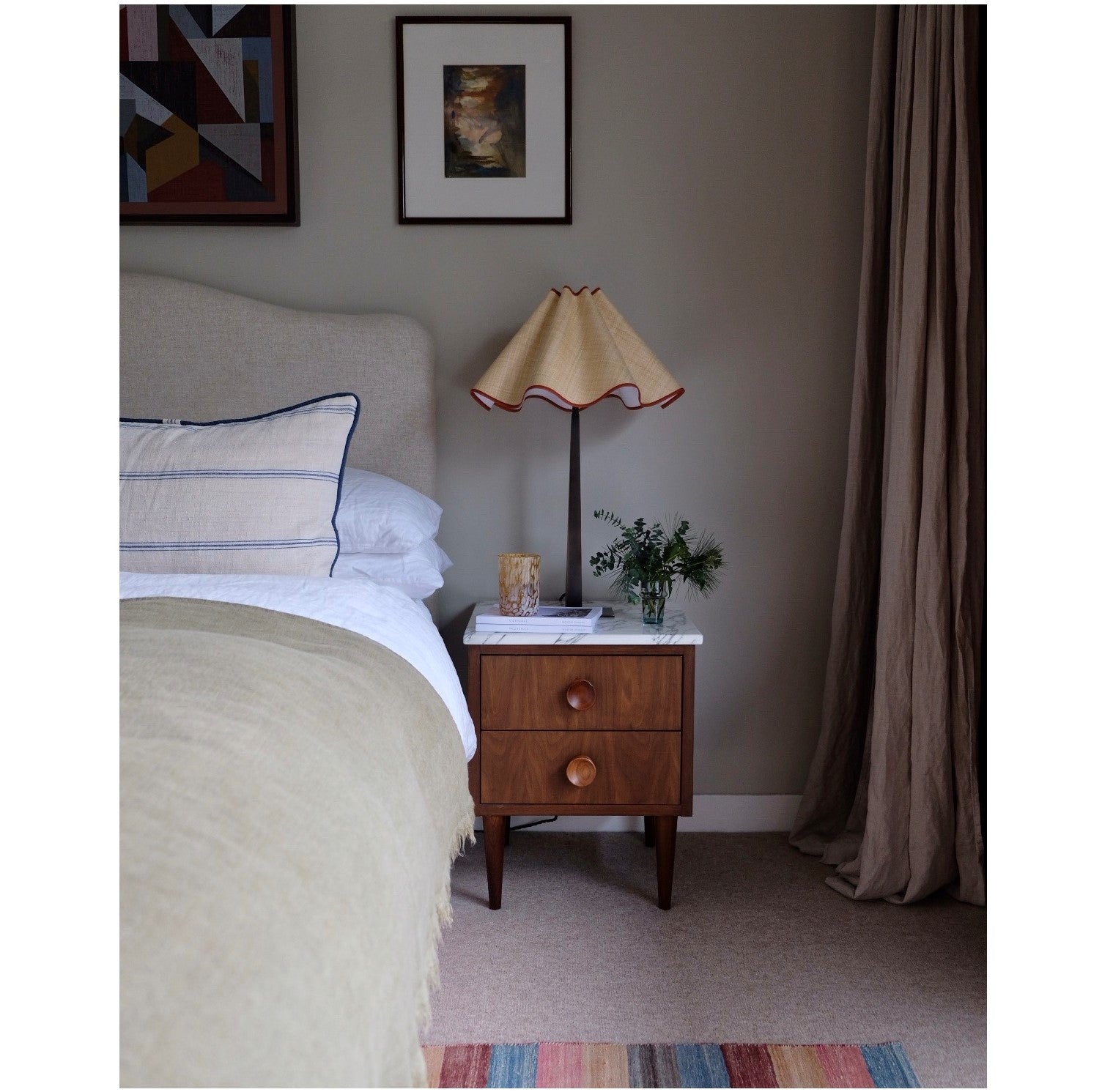 Munro and Kerr collaboration with a Considered Space woven paper rafia wavy scallop lampshade with terracotta trim