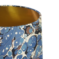 Munro and Kerr blue swirl marbled paper for a handmade tapered drum lampshade