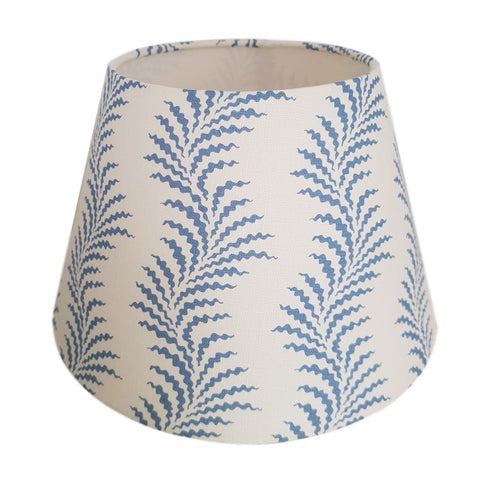 Munro and Kerr customers own material soane blue empire lampshade with white lining