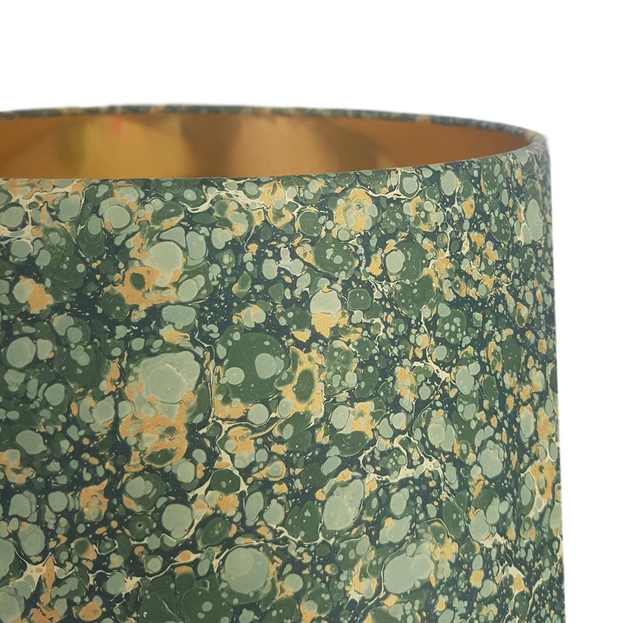 Munro and Kerr green and gold marbled paper for a tapered drum lampshade