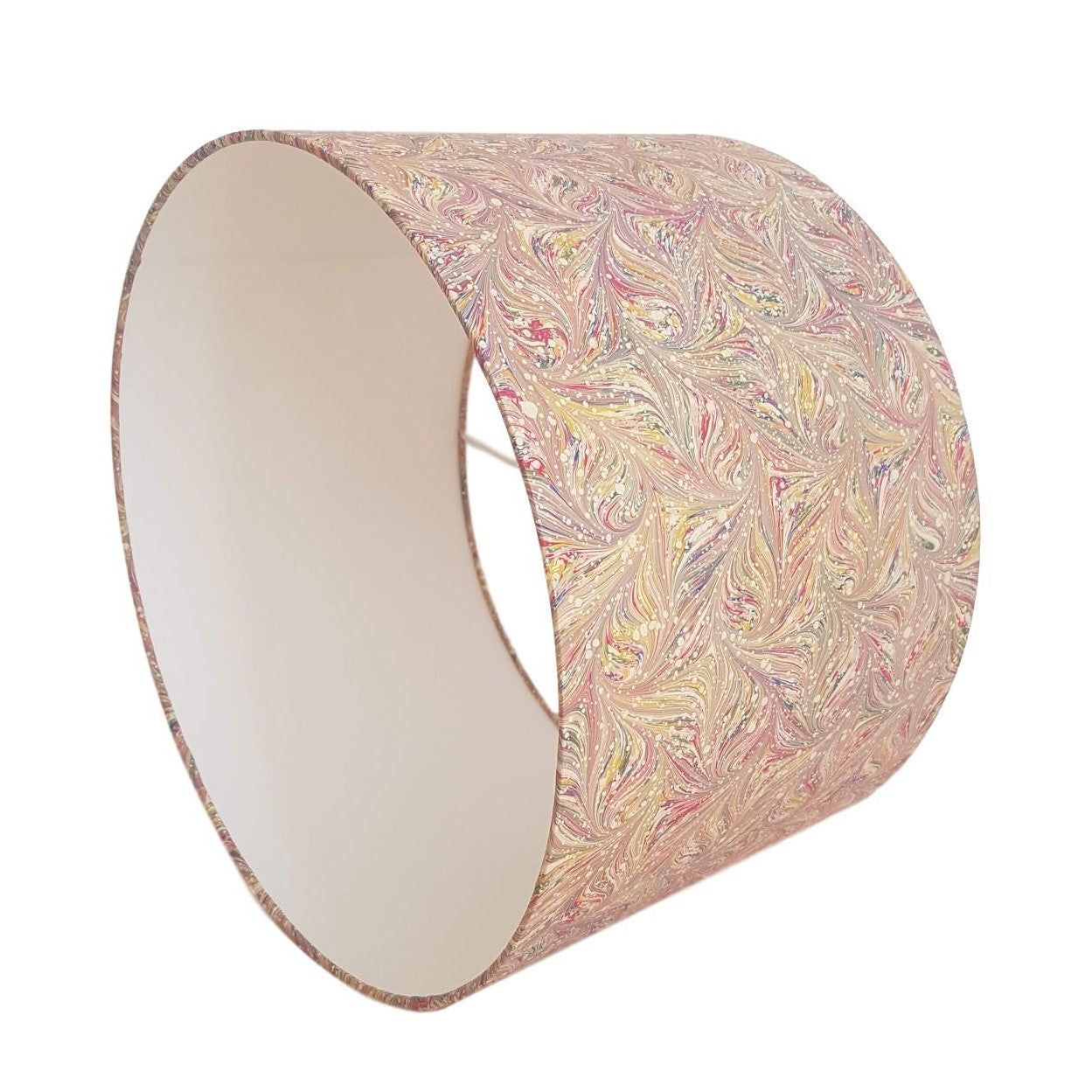 Munro and Kerr combed pink multicolour marbled paper tapered drum lampshade
