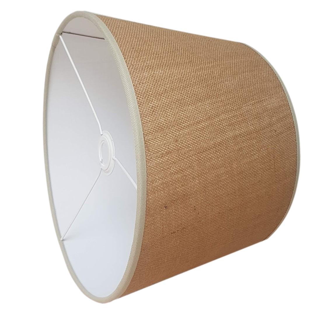Munro and Kerr natural hessian tapered drum lampshade with coloured binding trim