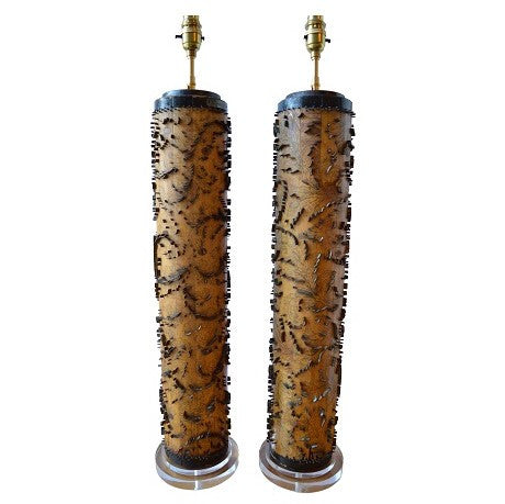 Munro and Kerr Pair of Lamp bases antique wallpaper rollers from Belgium