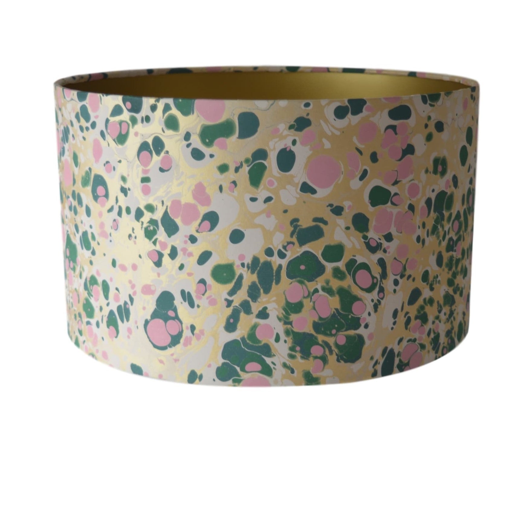 Munro and Kerr green pink and metallic gold marbled paper for a drum lampshade