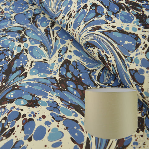 Munro and Kerr blue swirl marbled paper for tarpered drum lampshade
