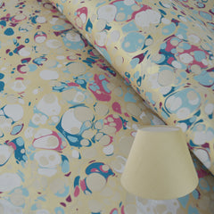 Munro and Kerr blue pink and metallic gold marbled paper for a tapered empire lampshade