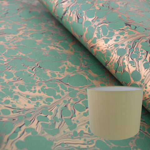 Munro and Kerr green and gold marbled paper for a drum lampshade
