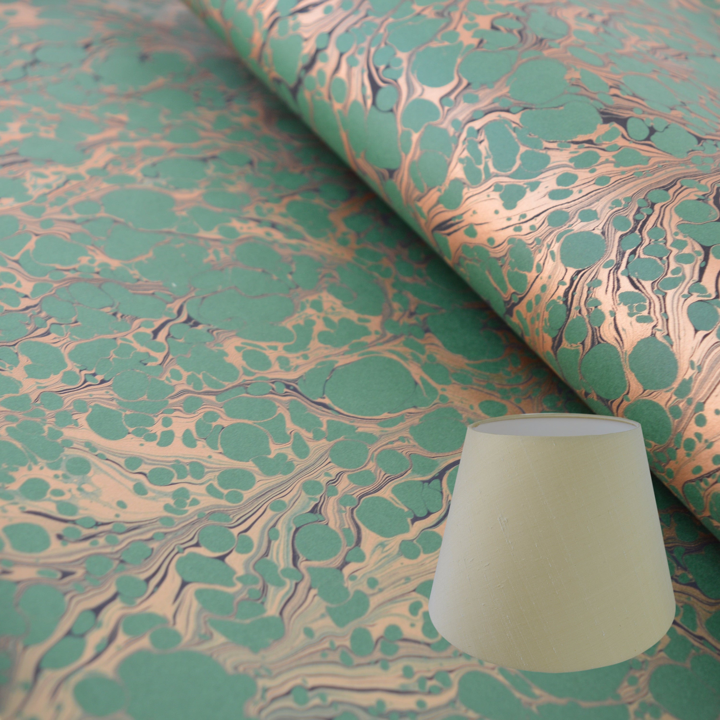 Munro and Kerr green and gold marbled paper lampshade