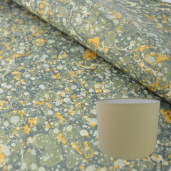 Munro and Kerr green and gold marbled paper handmade drum lampshade