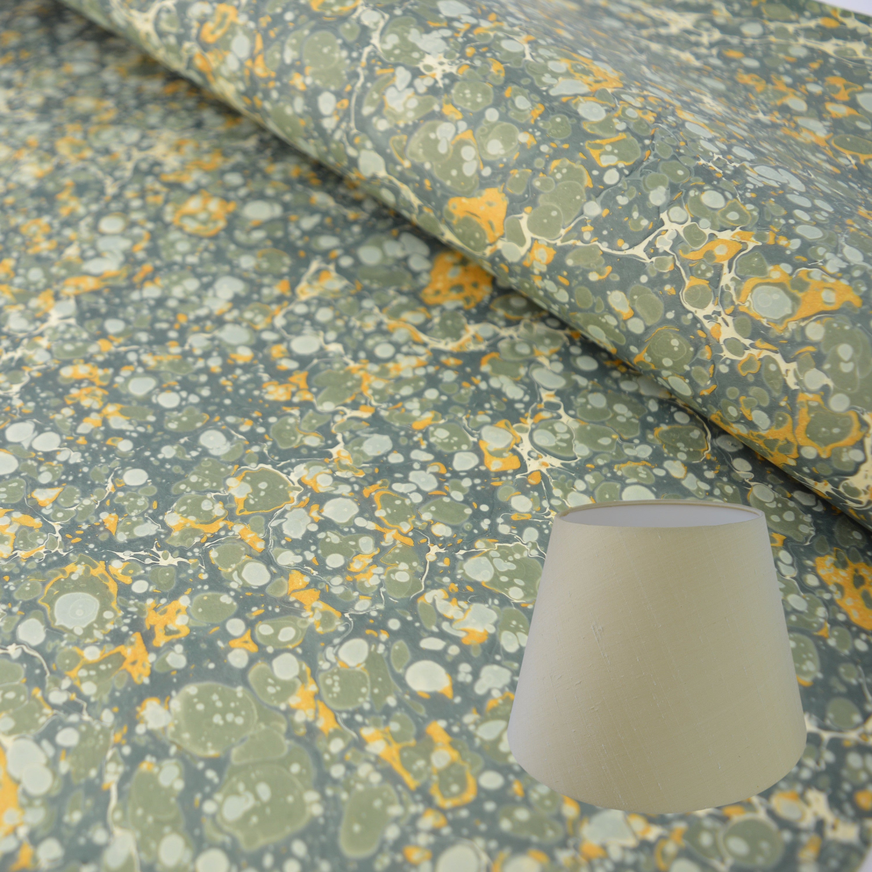 Munro and Kerr green and gold marbled paper empire lampshade
