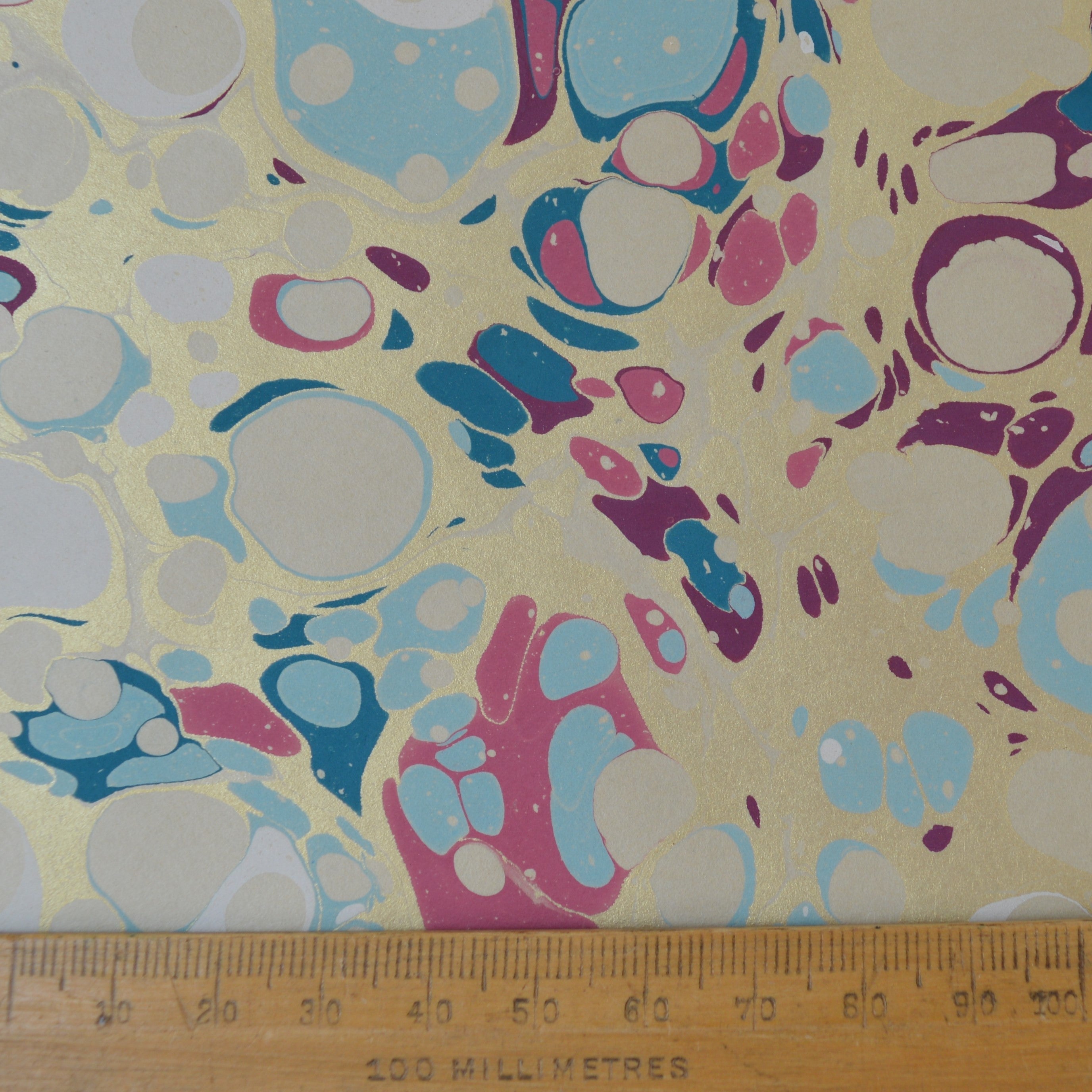 Munro and Kerr blue pink and metallic gold marbled paper for a coolie lampshade