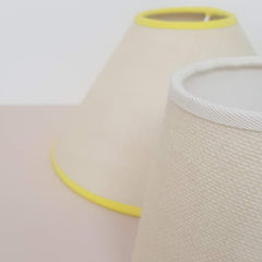 Munro and Kerr cream hessian lampshade with colour trim binding