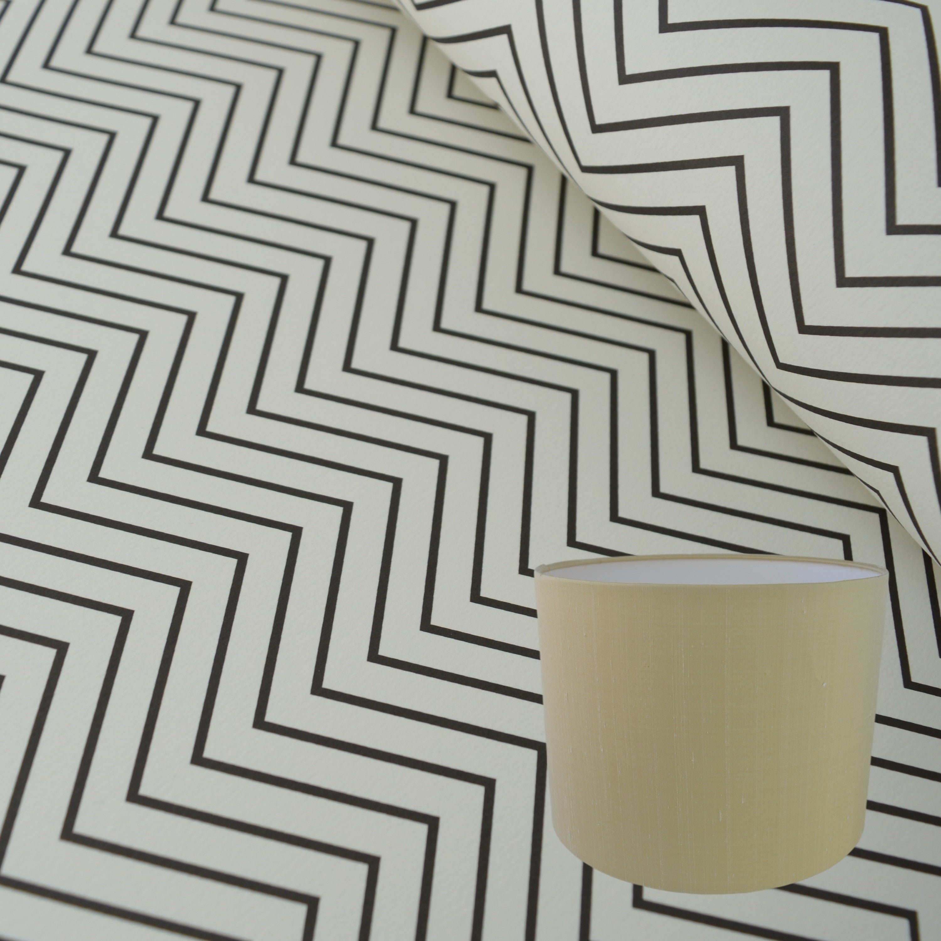 Munro and Kerr zig zag black and white monochrome paper for a drum lampshade