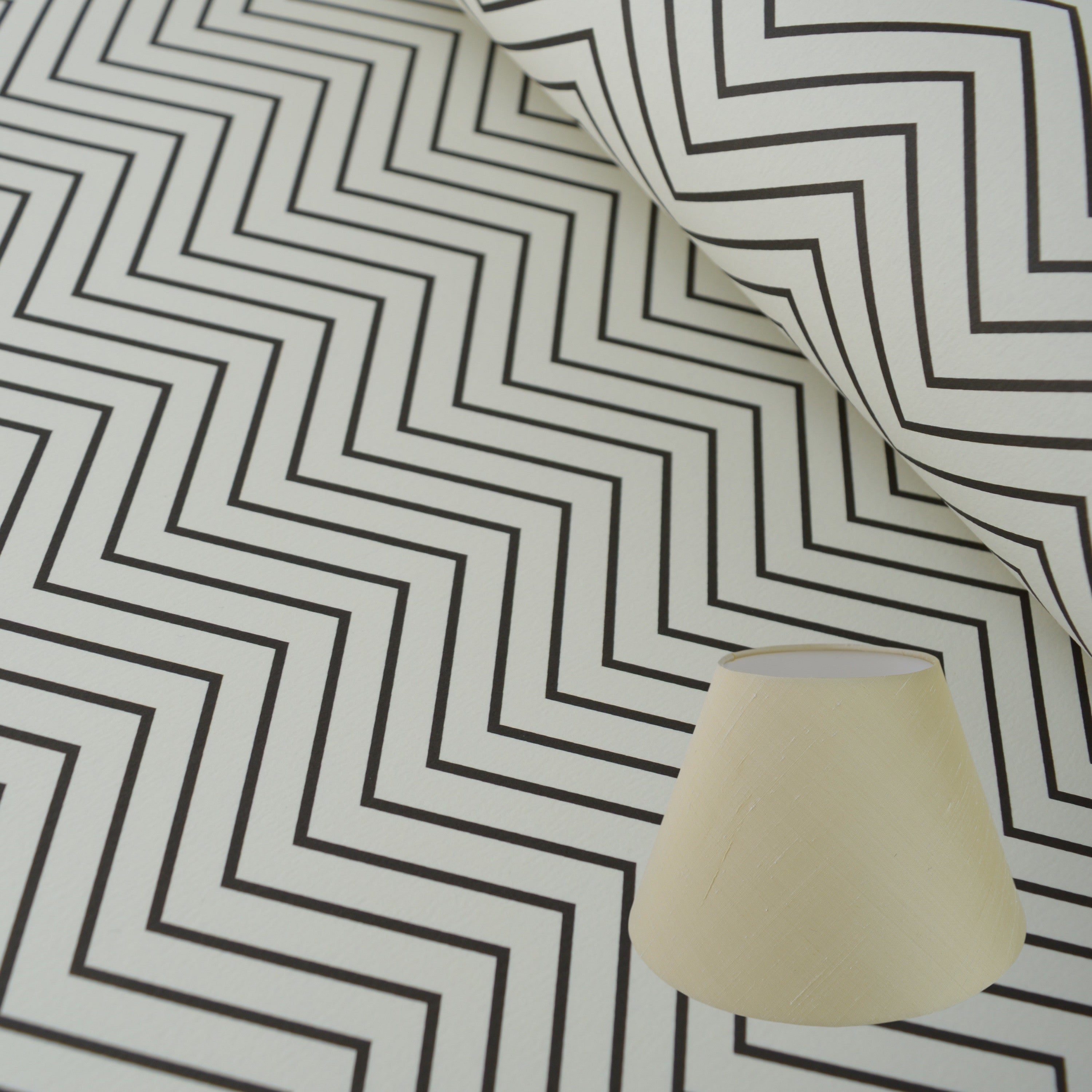 Munro and Kerr zig zag black and white monochrome paper for a tapered empire lampshade
