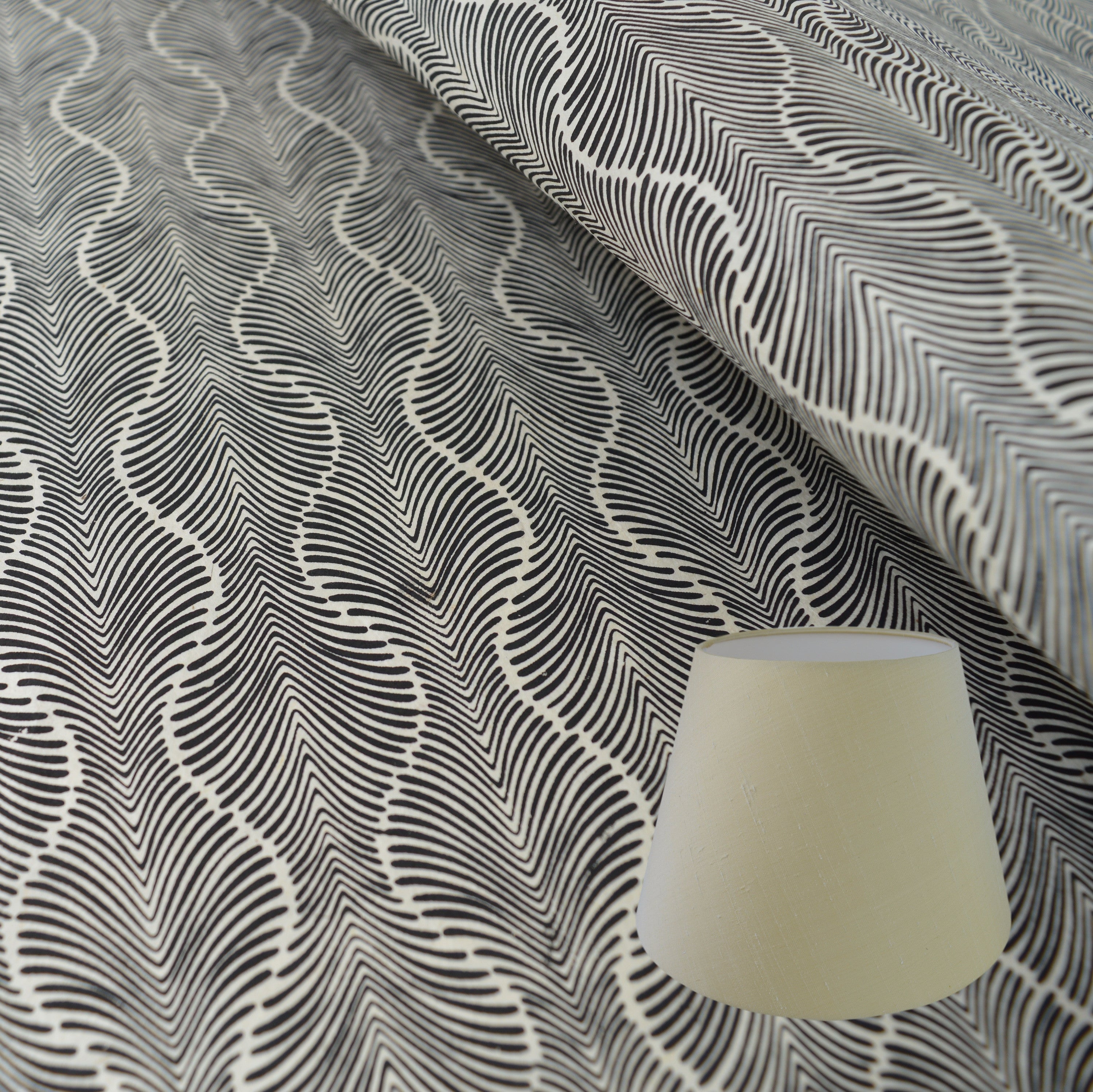 Munro and Kerr black and white monochrome hand printed paper for an empire lampshade