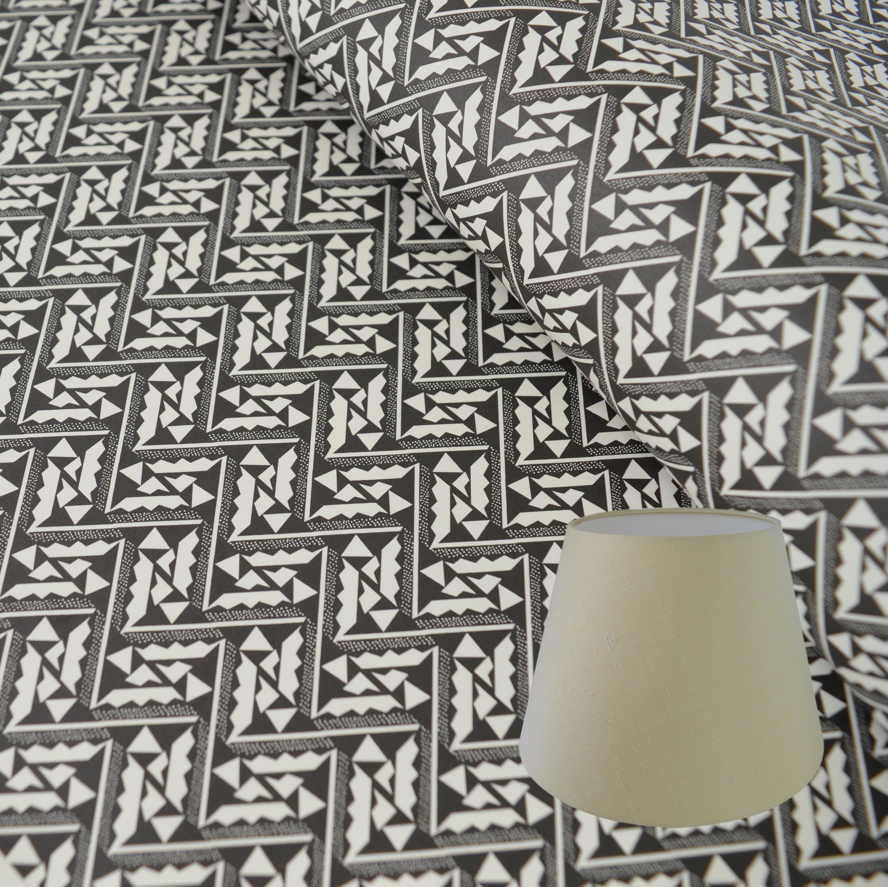 Munro and Kerr black and white monochrome printed Esme Winter paper for a lampshade