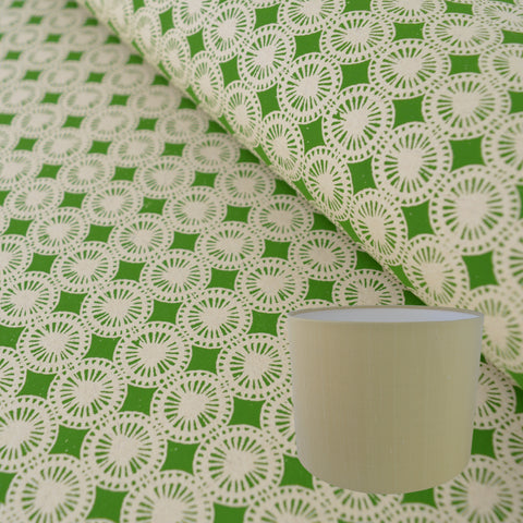 Munro and Kerr green hand printed dandelion paper for a drum lampshade
