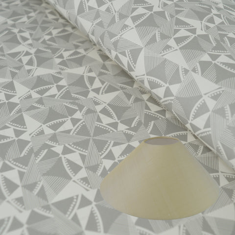 Munro and Kerr grey printed geometric Esme Winter paper for a coolie lampshade