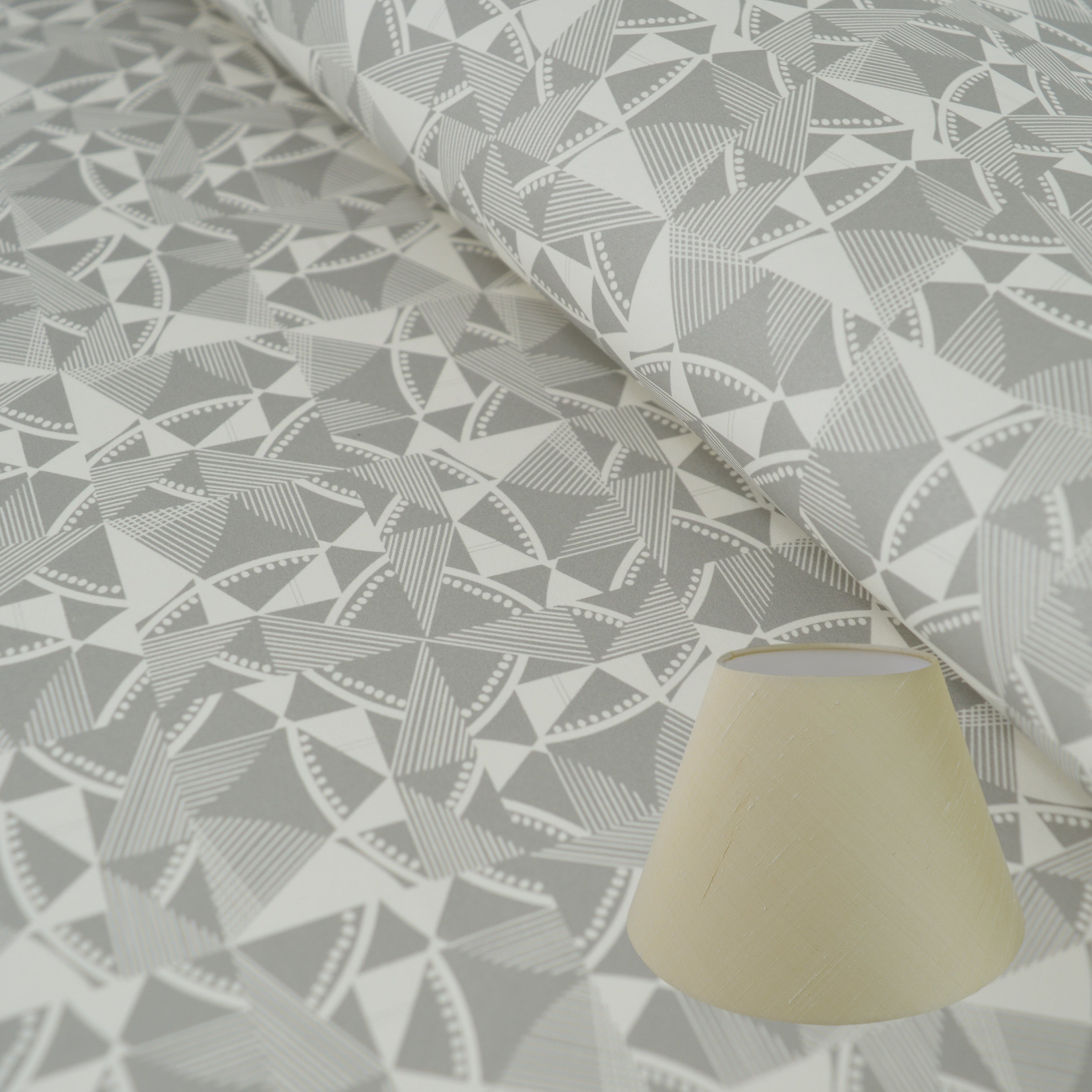 Munro and Kerr grey printed geometric Esme Winter paper for a lampshade