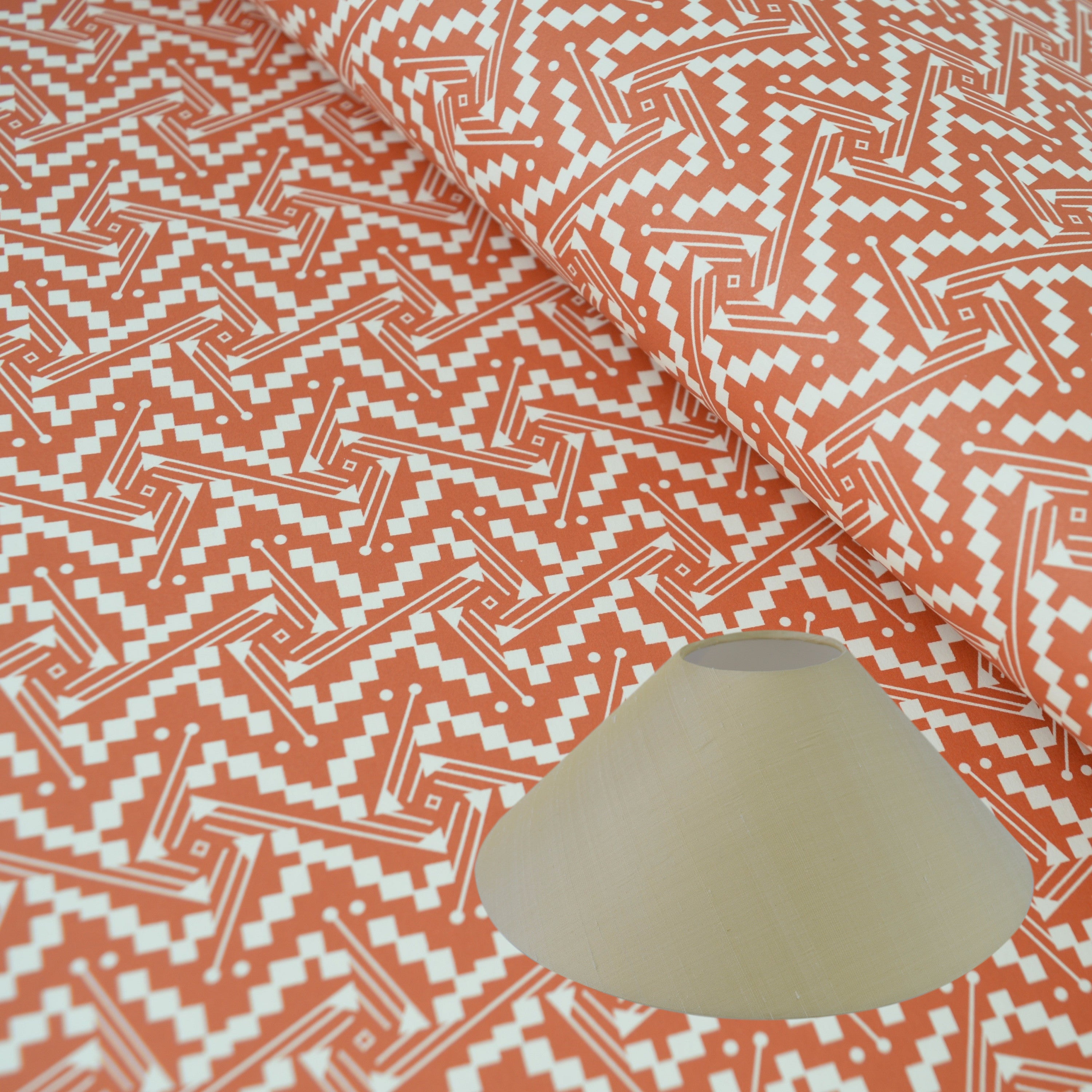 Munro and Kerr tomato red printed Esme Winter paper for a coolie lampshade